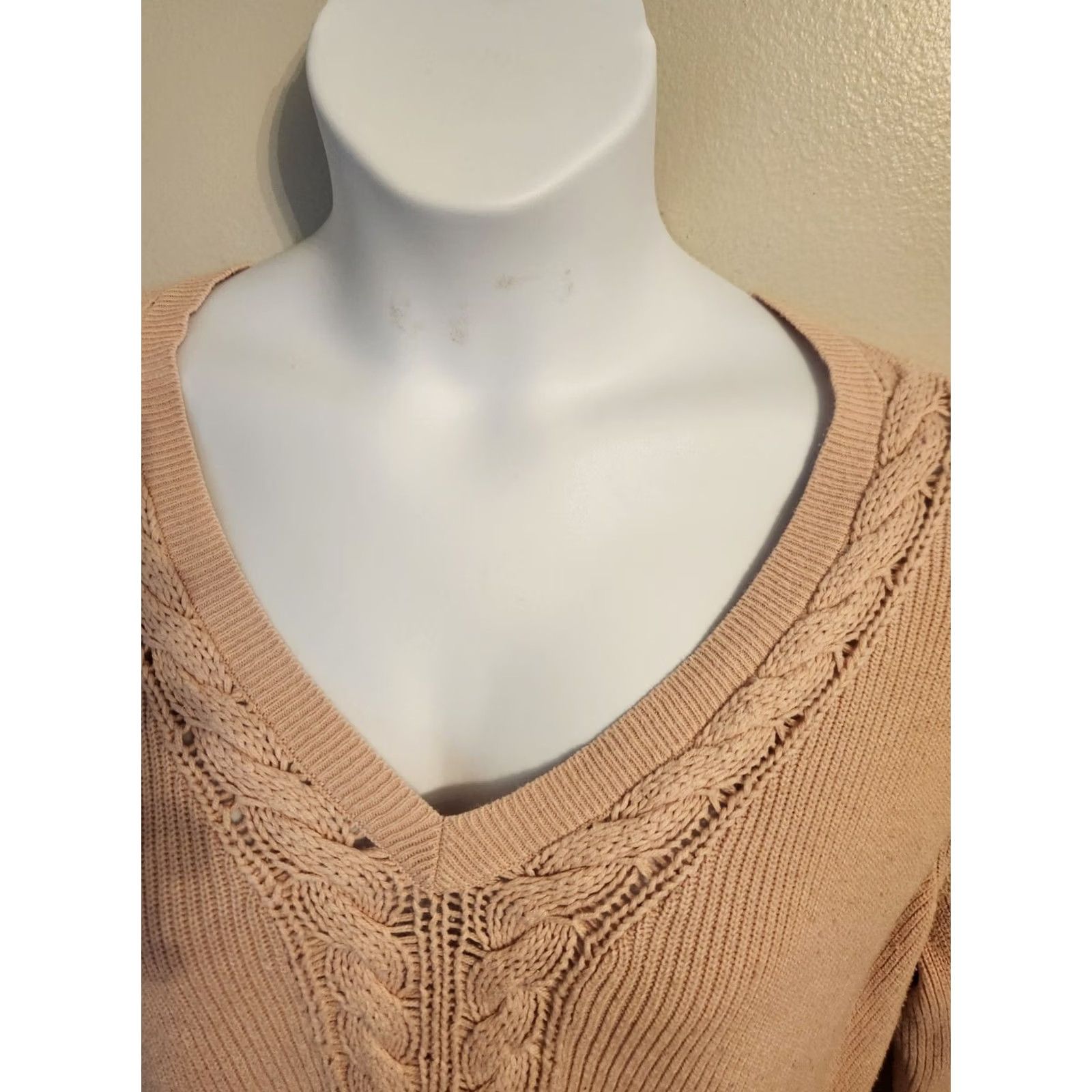 Avenue VINTAGE None Avenue Sweater Shirt Womens 2X Pink Cable-Knit Ribbed V-Neck Long Sleeve Pullover Casual Plus Size Size XXL / US 16-18 / IT 52-54 - 2 Thumbnail