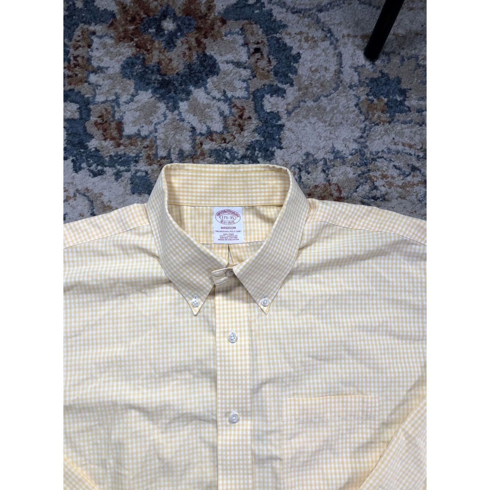Brooks Brothers Brooks Brothers Madison Shirt Mens 17.5 34/35 Yellow Gingham Non Iron Supima Dress Shirt Button-Down Collar 100% Cotton Size US XXL / EU 58 / 5 - 2 Thumbnail
