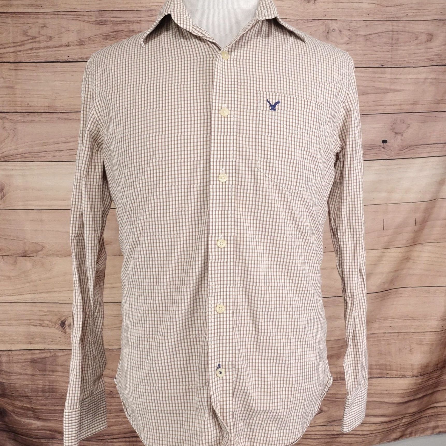 American Eagle Outfitters VINTAGE American Eagle Outfitters Shirt Mens M Beige Check Long Sleeve Button-Up Size US M / EU 48-50 / 2 - 3 Thumbnail