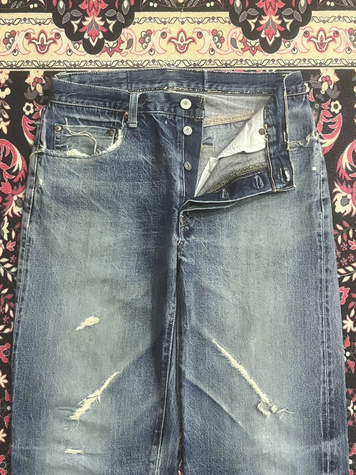 Okura Japan Okura 5 Blue Faded Washed Distressed Selvedge Jeans Size US 31 - 6 Thumbnail