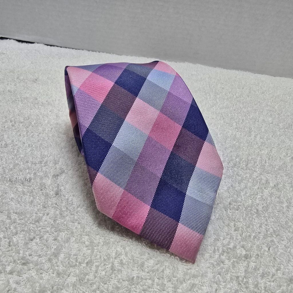 Tommy Hilfiger Men's Tommy Hilfiger Plaid Silk Tie One Size Pink Blue Size ONE SIZE - 1 Thumbnail
