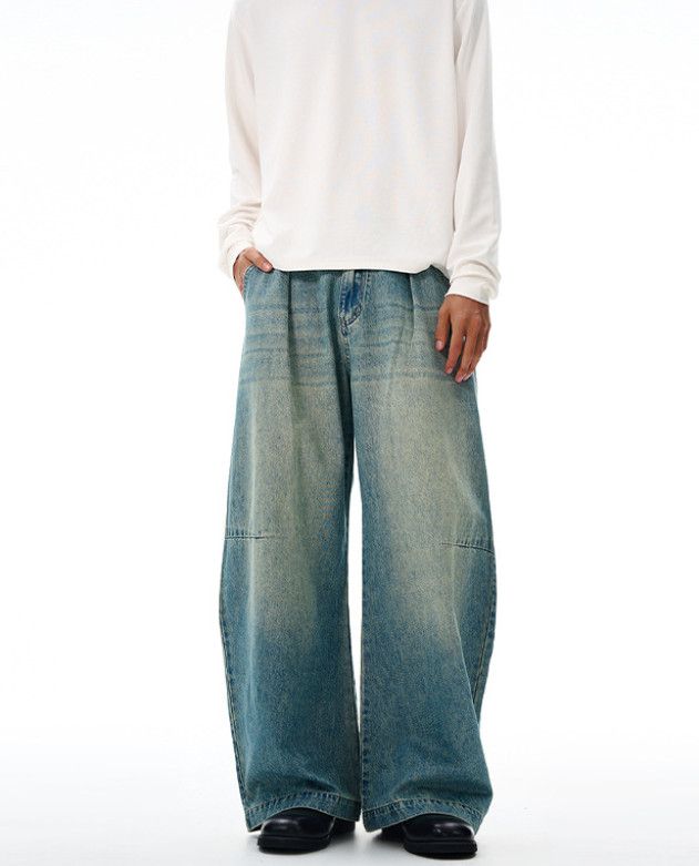 Japanese Brand American street whiskered baggy men's wide-leg curved jeans Size US 32 / EU 48 - 1 Thumbnail
