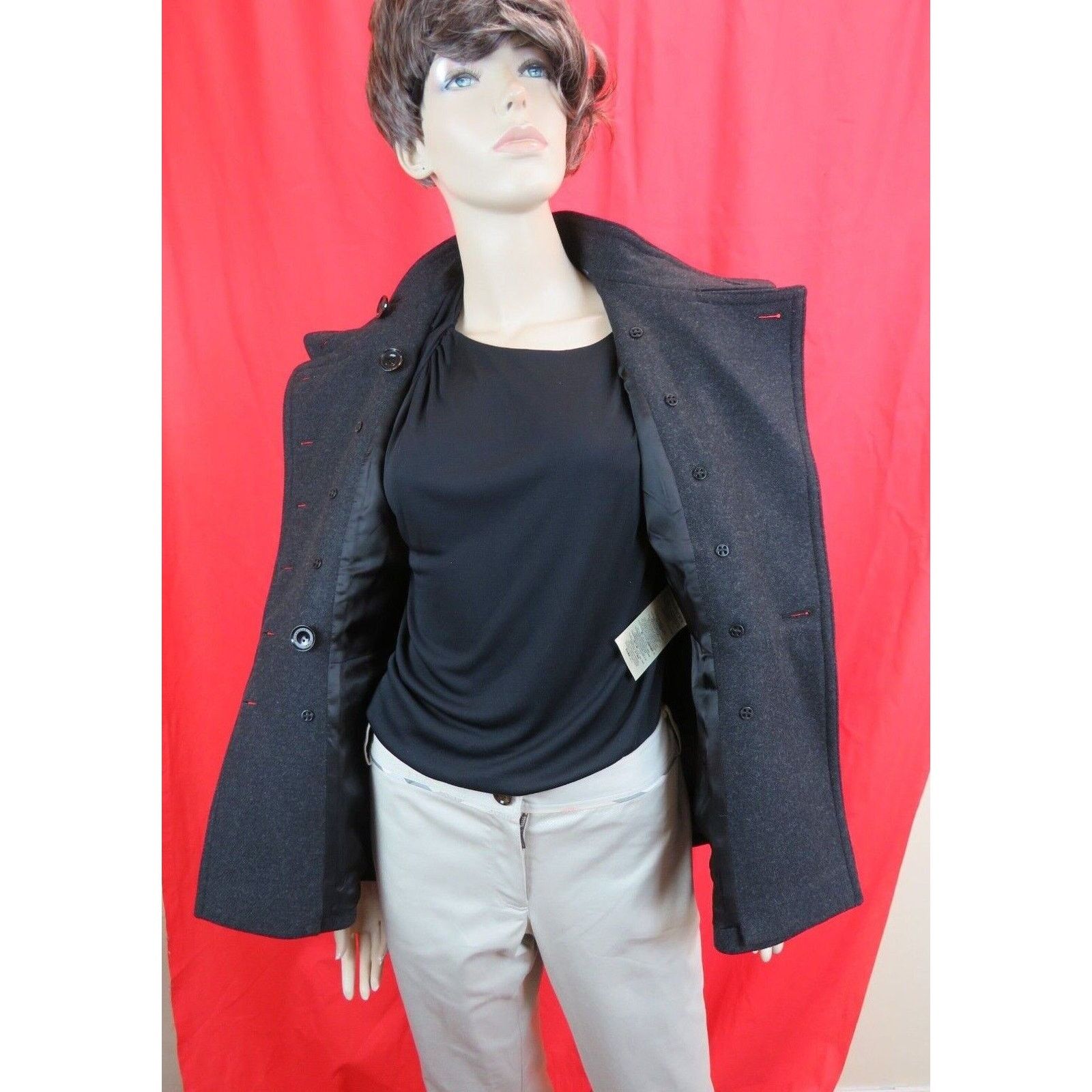 Burberry BURBERRY ADAMSLEIGH DARK GREY WOOL PEA COAT 12 14 46 Size XL / US 12-14 / IT 48-50 - 10 Thumbnail