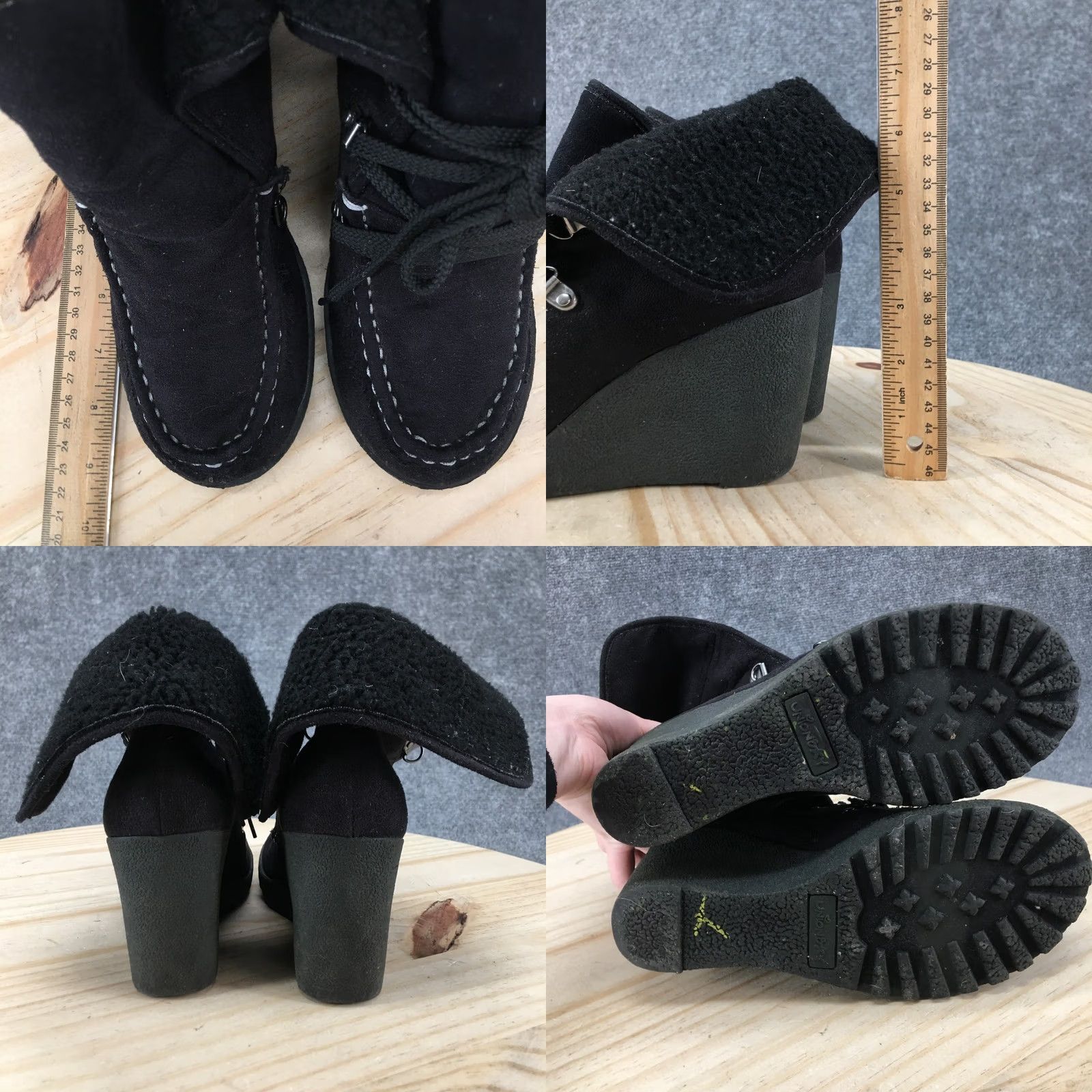 Vintage Unionbay Boots Womens 7.5 M Pike Ankle Booties Lace Up Wedge Heels Black Fabric Size US 8 / IT 38 - 8 Thumbnail
