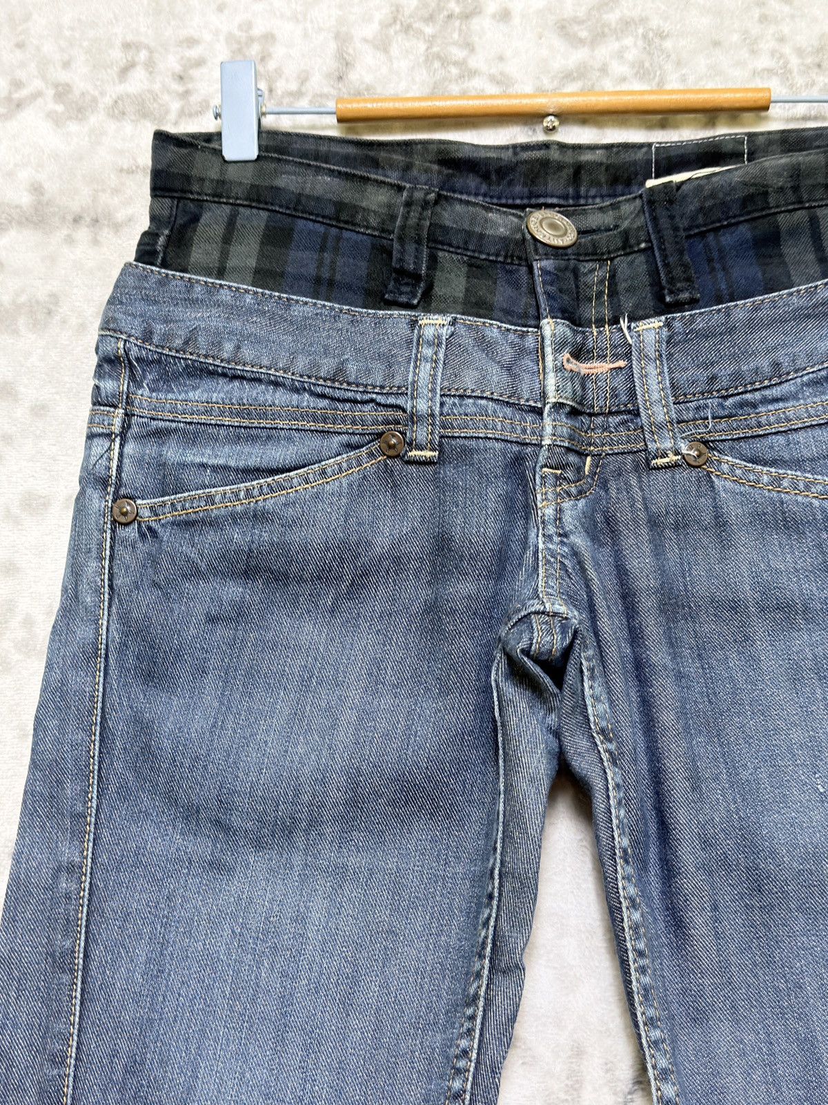 Japanese Brand Antgauge Double Waistband Plaid Low Rise Skinny Denim Jeans Size US 28 / EU 44 - 4 Thumbnail