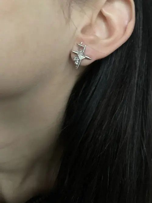Jewelry Crystal Star Stone Earrings Gothic Punk Chrome Jewelry Spike Size ONE SIZE - 4 Thumbnail