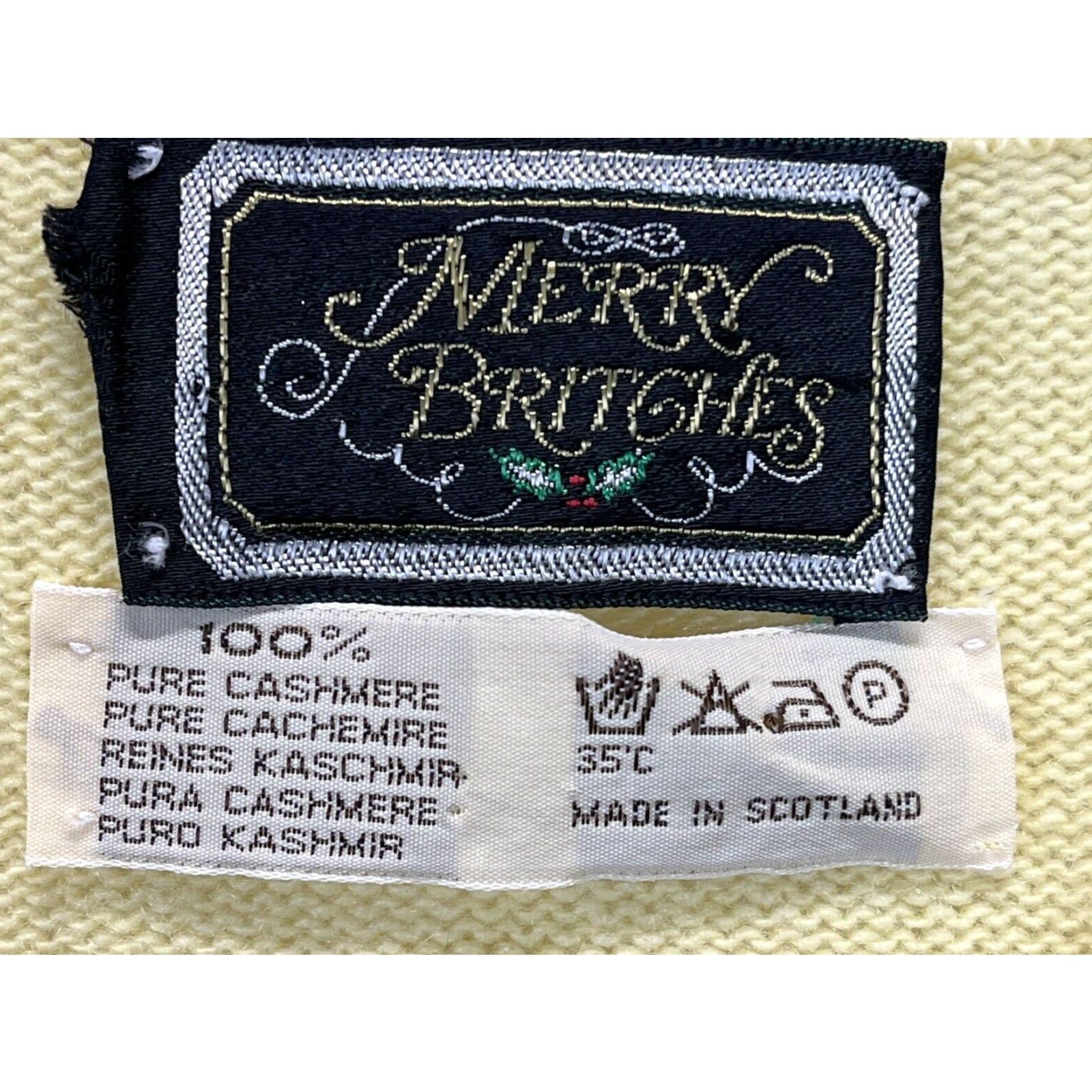 Vintage VINTAGE Merry Britches Mens Cashmere Sweater Yellow V-Neck Medium M/L Size US M / EU 48-50 / 2 - 4 Thumbnail