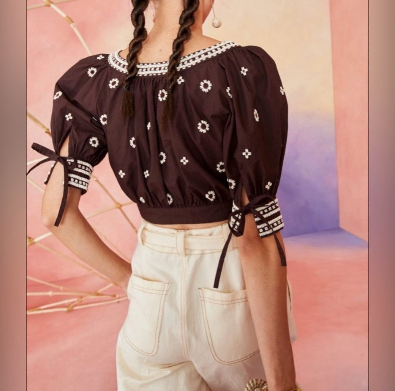 Ulla Johnson ULLA JOHNSON RARE Hand Beaded Zola Crop Top - Brown Size M / US 6-8 / IT 42-44 - 5 Thumbnail