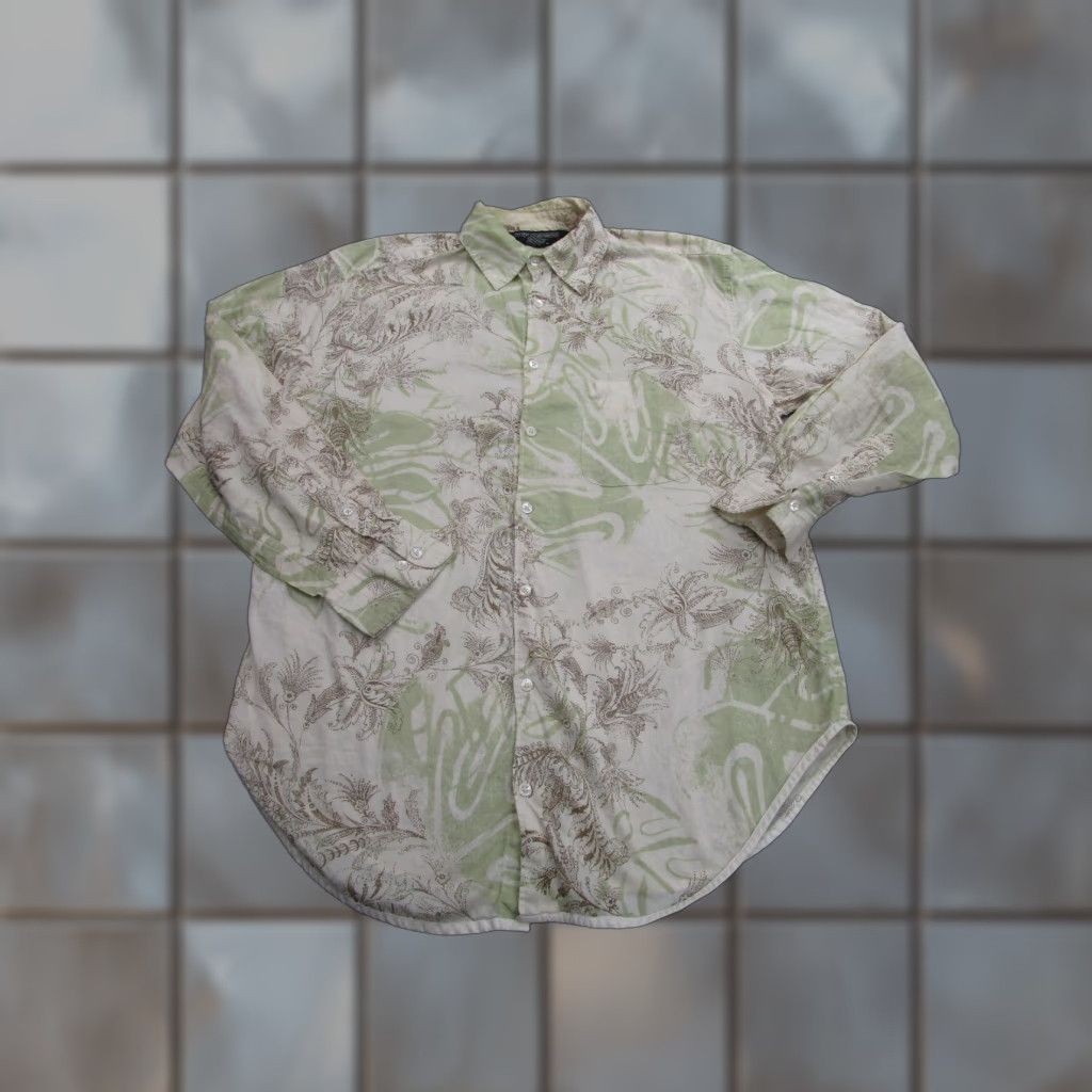 Vintage The J Peterman Company Shirt Mens Medium Green Beige Floral Button Up Cotton Size US M / EU 48-50 / 2 - 1 Thumbnail