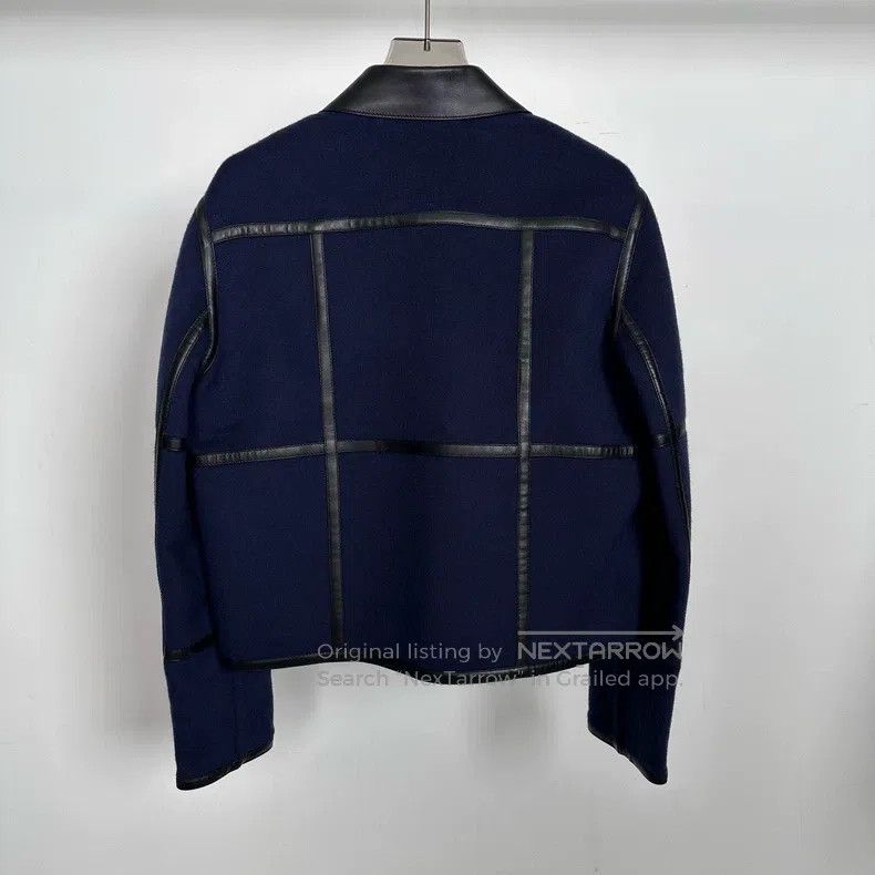 Hermes Hermes Navy Blue Leather Patch Cashmere Short Coat Size XS / US 0-2 / IT 36-38 - 3 Thumbnail