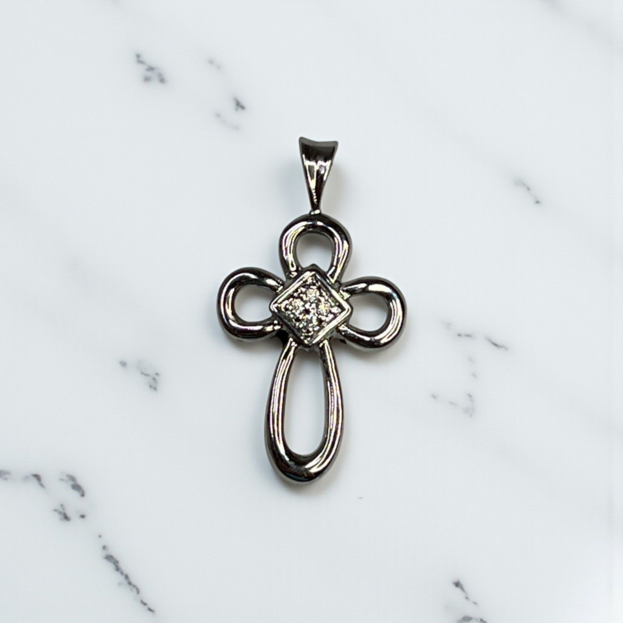 Other Small Cross Silver-Tone Pendant With Cubic Zirconia Accents Size ONE SIZE - 1 Thumbnail