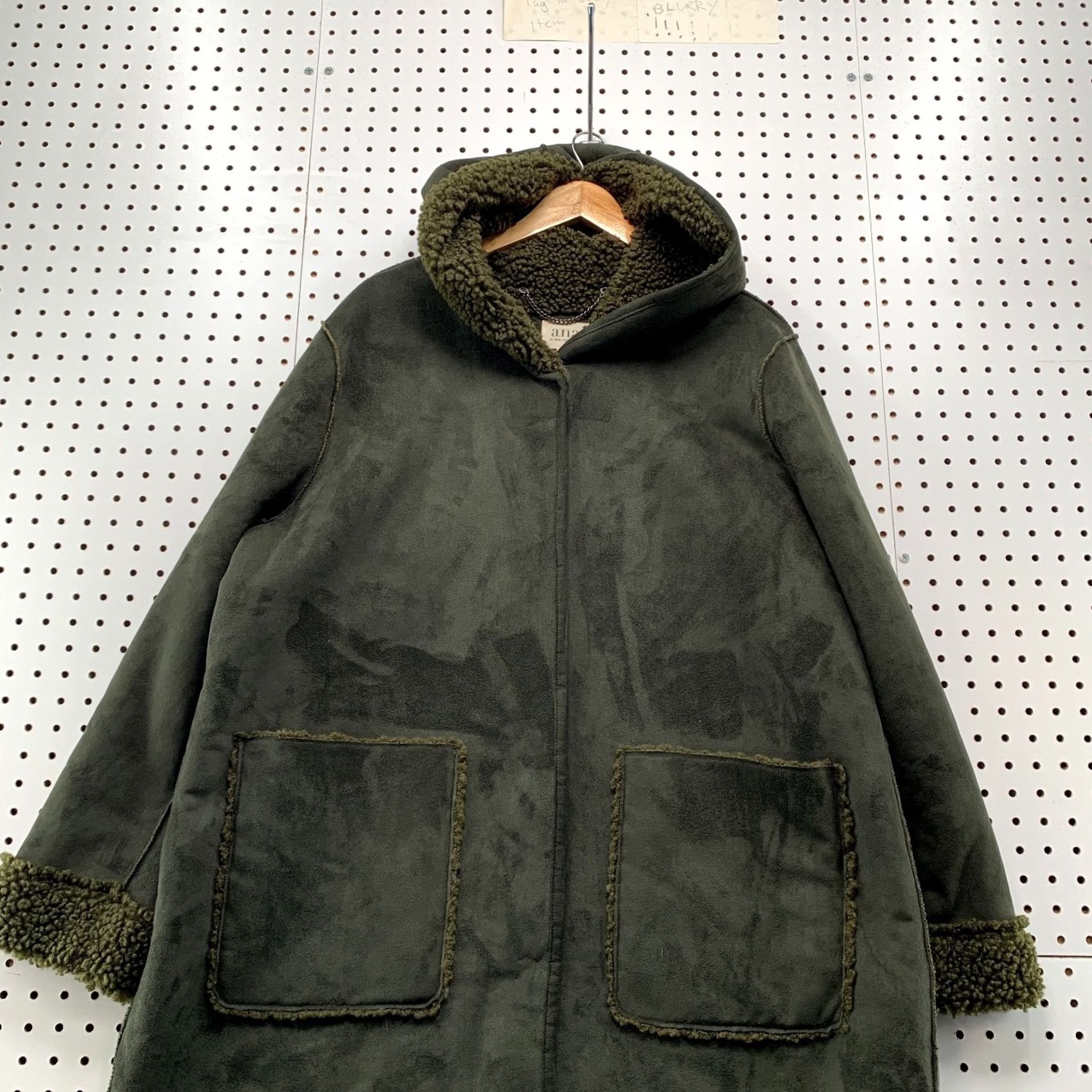 Olive ANA Faux Shearling Hooded Coat Womens XL Olive Green Sherpa Lined 25x34.5 Coat, Winter, Regular, Green, Overcoat, Jacket/Coat Long Size XL / US 12-14 / IT 48-50 - 5 Thumbnail
