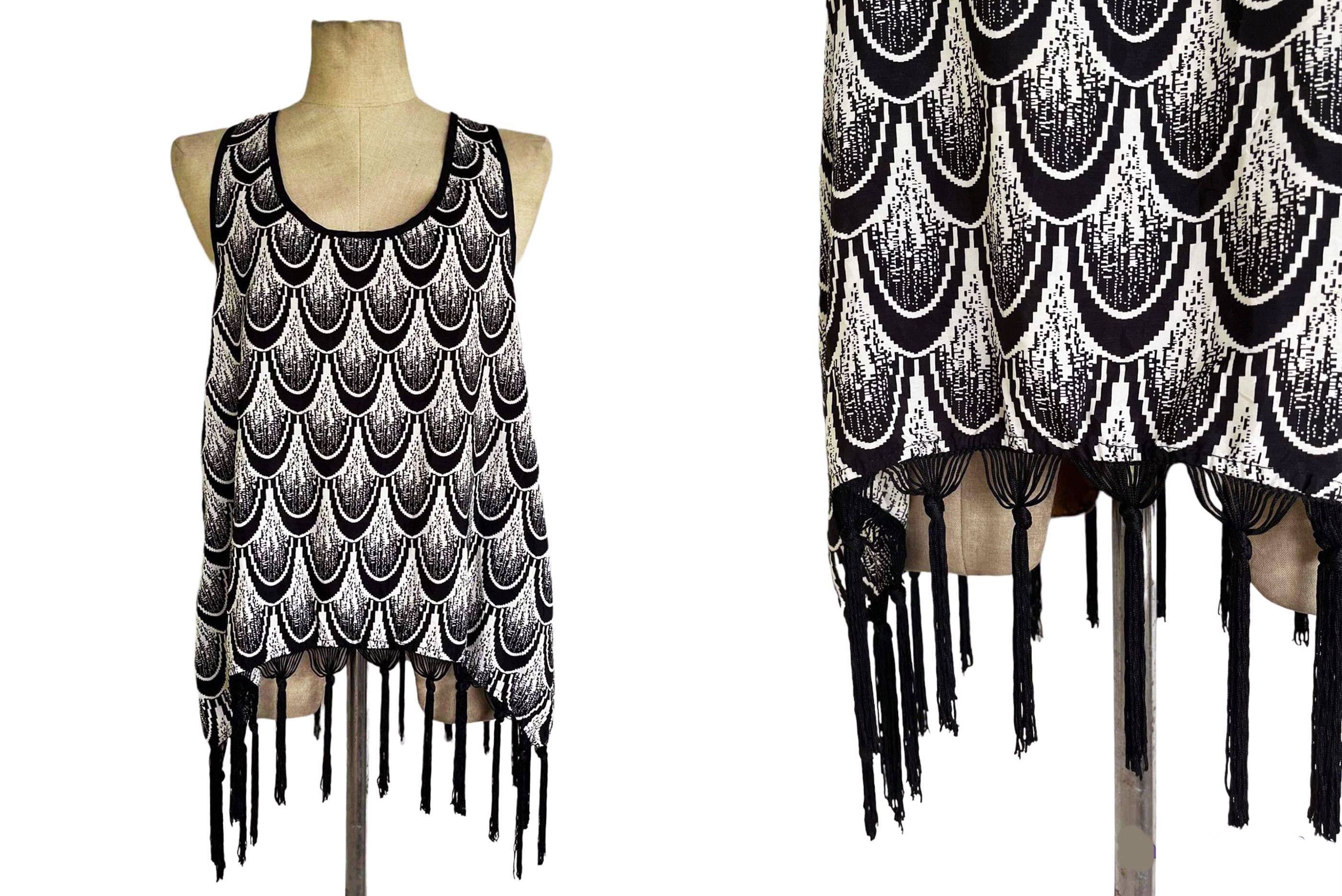 Vintage Festival Fringe Tank Top in Black and White graphic prints Size S / US 4 / IT 40 - 9 Thumbnail