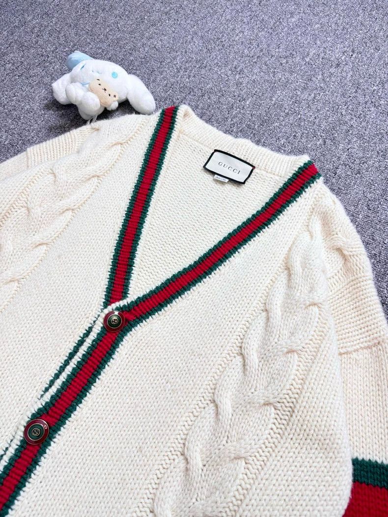 Gucci GucciWhite red and green webbing knitted cardigan jacket 25 Size US XL / EU 56 / 4 - 3 Thumbnail