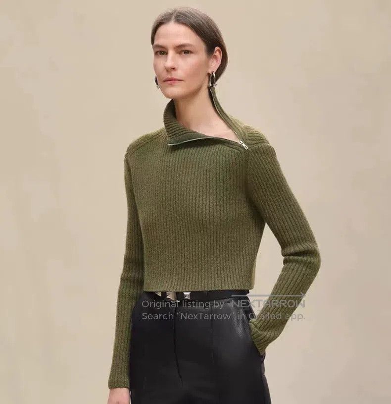 Hermes Hermes Military Green Wool High Neck Side Zip Long Sleeve Size XXS / US 00 / IT 34 - 8 Thumbnail