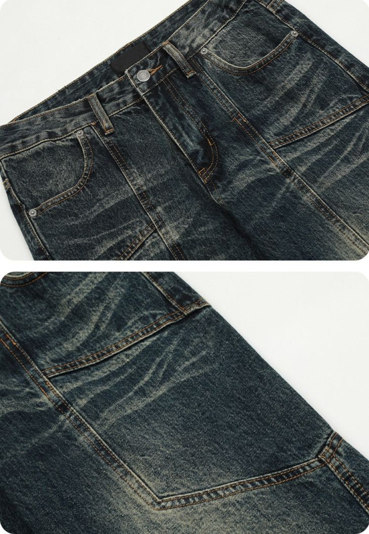 Japanese Brand × Jean Faded Blue Lightning Texture Y2k Jeans Size US 33 - 6 Thumbnail