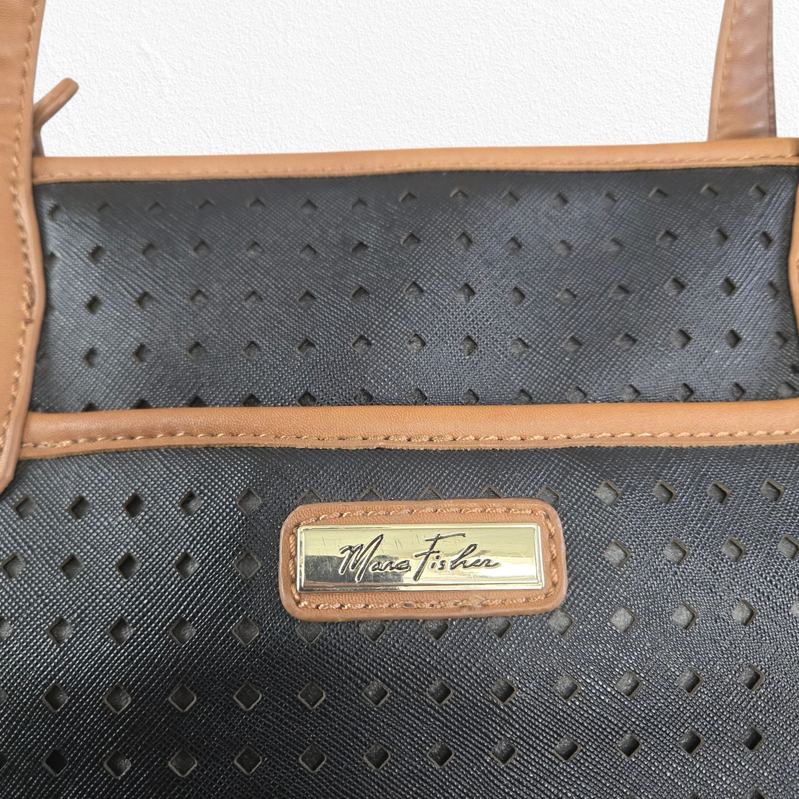Marc Fisher Marc Fisher Perforated Tote Bag Black Tan Large Size ONE SIZE - 3 Thumbnail