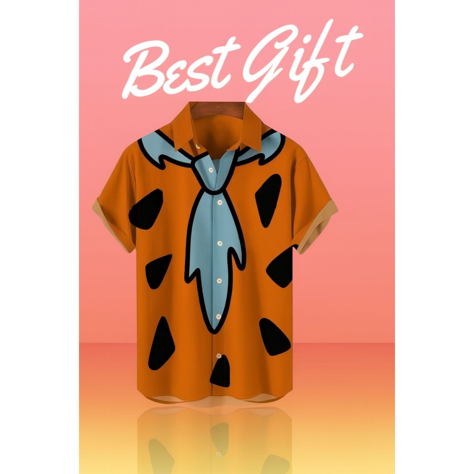 Other Fred Flintstones Orange Button Down Men's V-Neck Beach Party Size US L / EU 52-54 / 3 - 1 Thumbnail