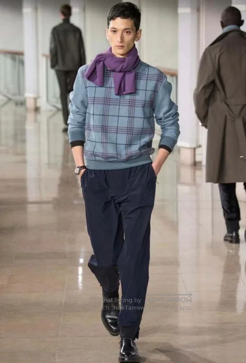 Hermes Runway plaid wool sweater misty blue 100% wool fa