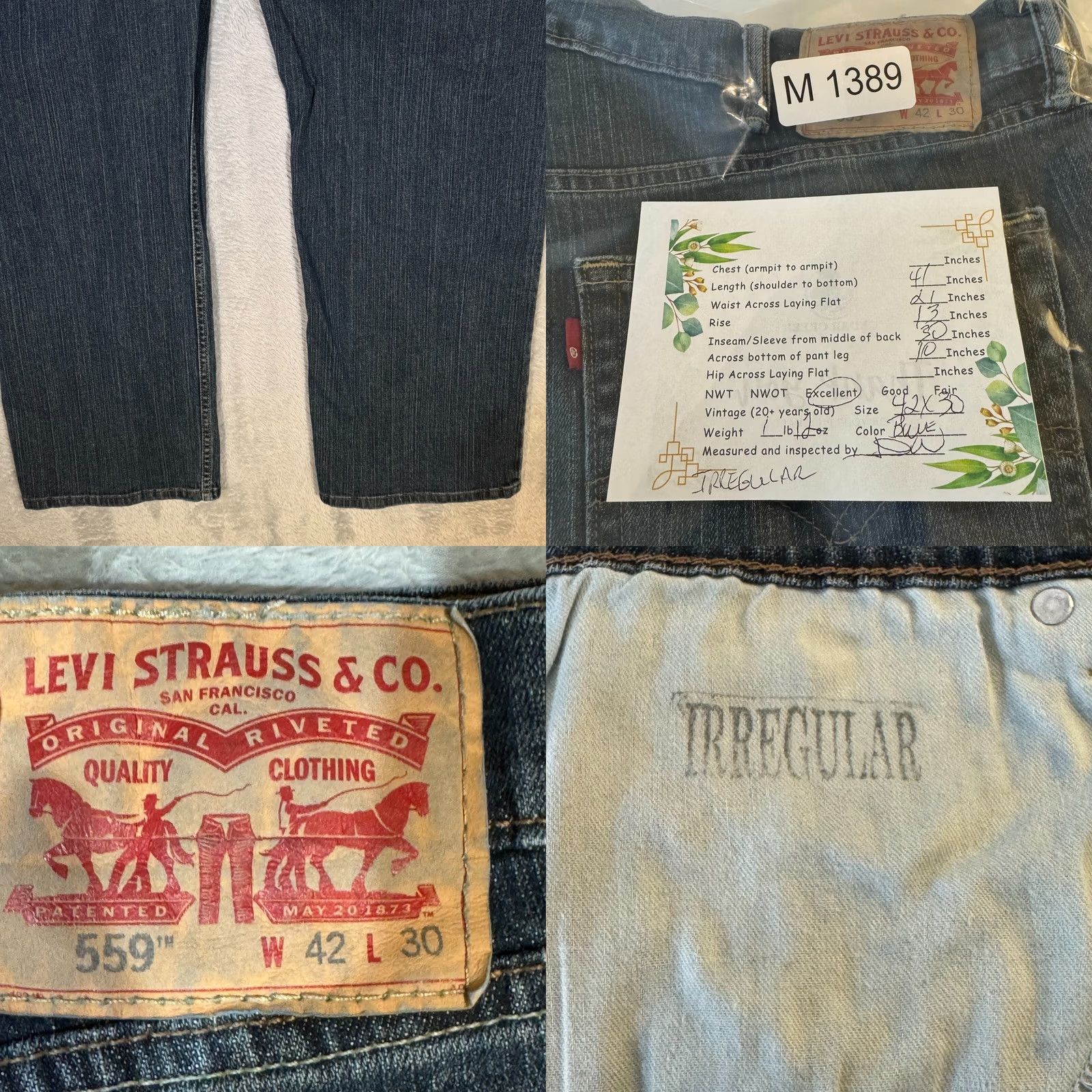 Levi's Levi’s 559 Mens Jeans 42 x 30 Blue Denim High Rise Straight Leg 100% Cotton Size US 42 / EU 58 - 8 Thumbnail