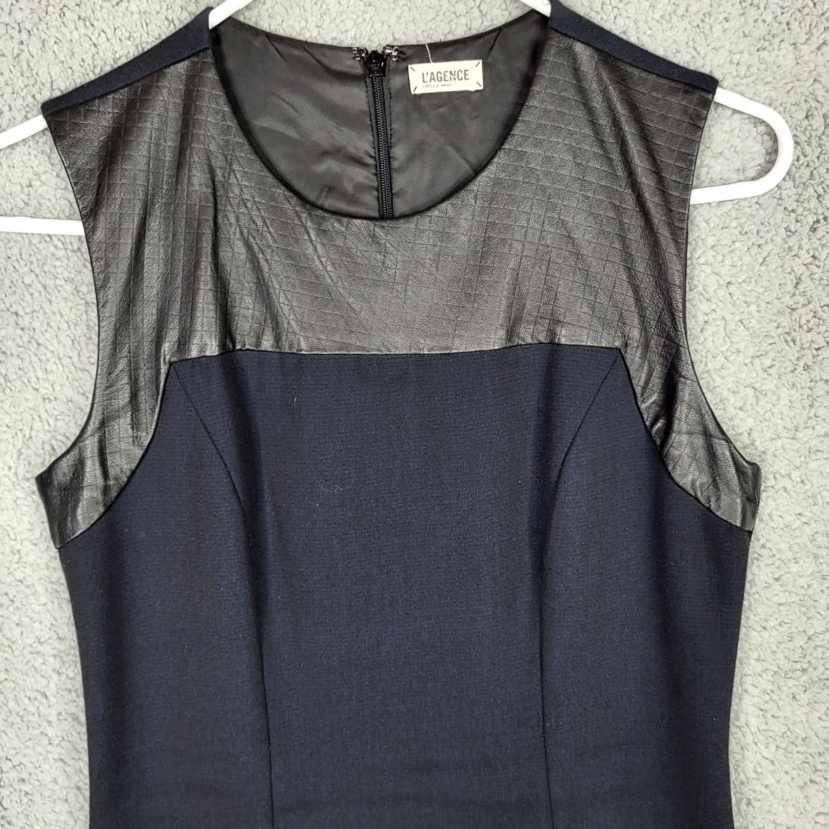 L'AGENCE L'Agence Dress Sleeveless Round Neck Zip Knee Length Black Embossed Leather Trim Ponte Knit Sz 4 Regular Womens Fashion Size S / US 4 / IT 40 - 3 Thumbnail