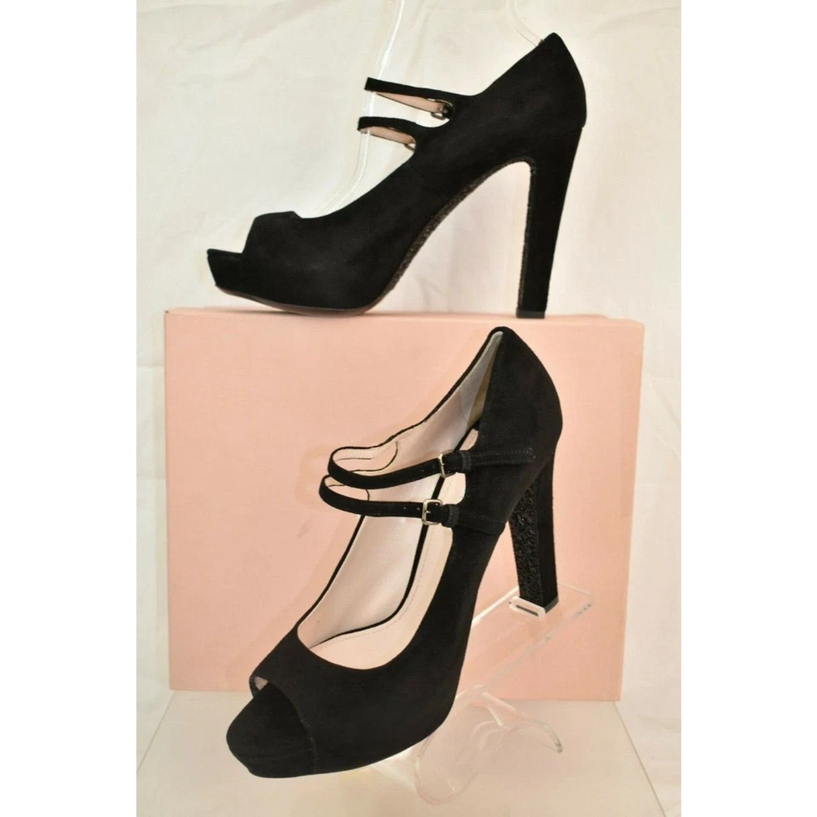 Miu Miu MIU MIU PRADA 5KP235 BLACK SUEDE OPEN TOE HEEL PUMPS 41 $690 Size US 11 / IT 41 - 2 Thumbnail