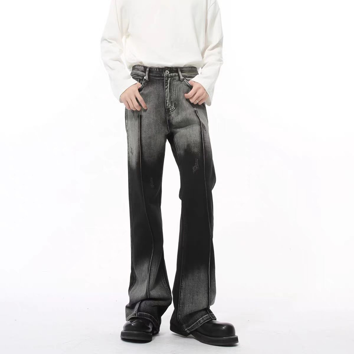 Japanese Brand × Jean Washed black and white gradient micro flare vintage jeans Size US 32 / EU 48 - 2 Thumbnail
