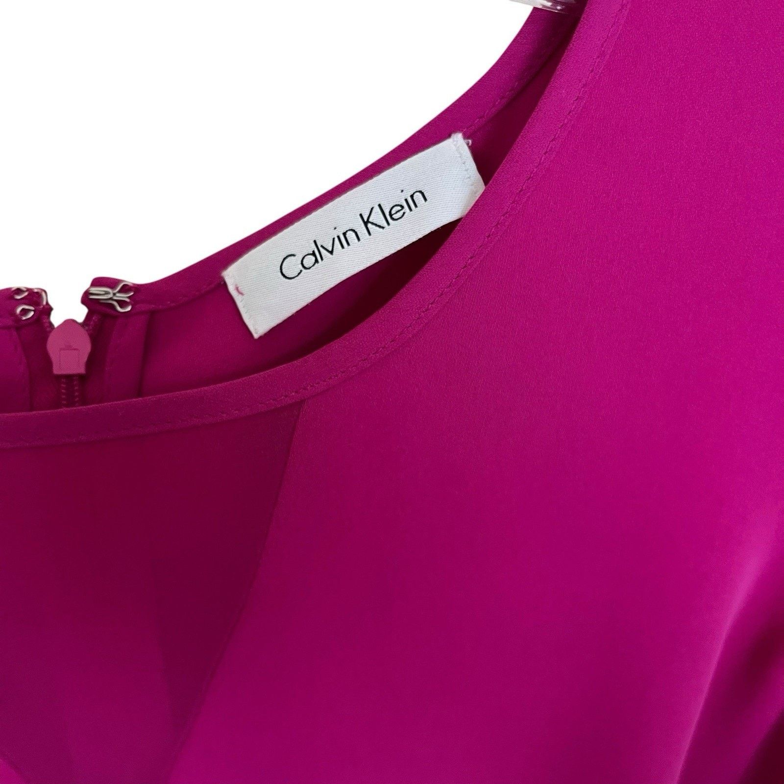 Calvin Klein Calvin Klein | Hot Pink Fuchsia Sleeveless Top Mesh Neckline Size L / US 10 / IT 46 - 4 Thumbnail