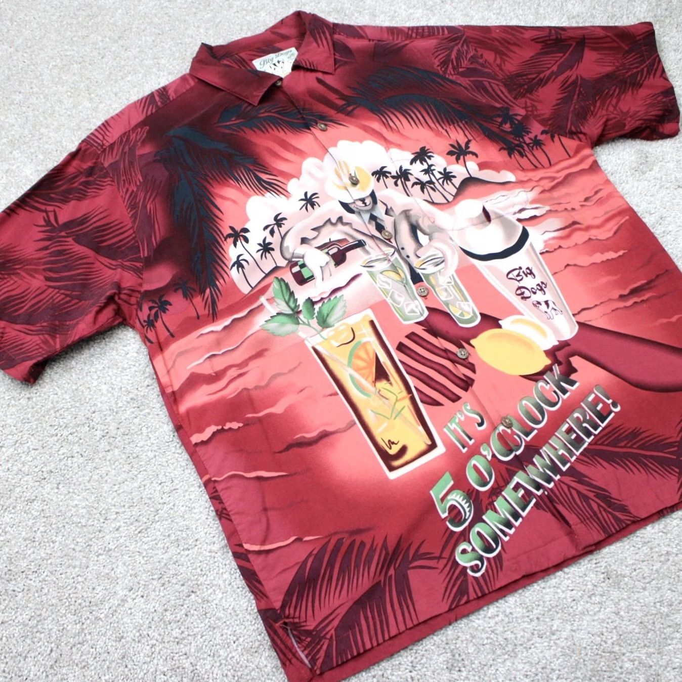 Big Dogs VTG Big Dogs Shirt Mens Medium Red Hawaiian Rayon Short Sleeve Button-Up Collared S/S Graphic Print Beach Hawaii Theme Made in Bangladesh Mens Size US M / EU 48-50 / 2 - 5 Thumbnail