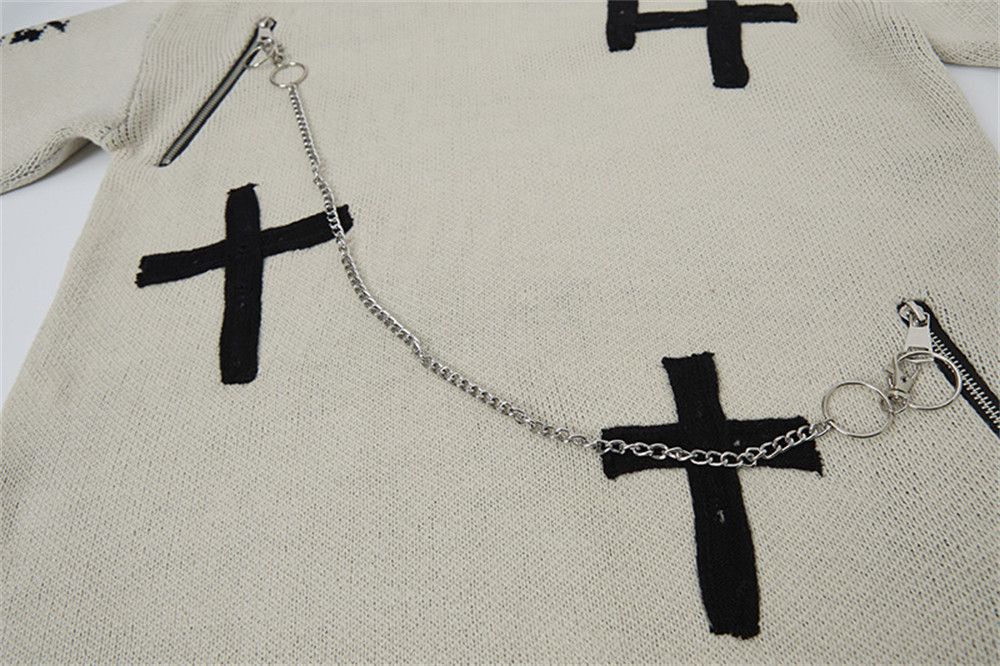 Vintage men's zipper round neck cross sweater Size US M / EU 48-50 / 2 - 4 Thumbnail