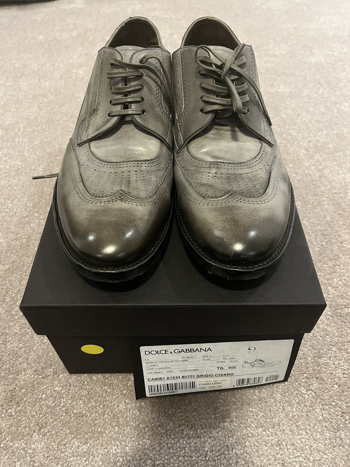 DOLCE & GABBANA SHOES MENS LACE UP BROGUES GRAY LEATHER sz 43 US 10 Dolce&Gabbana Leather Upper Gray Casual Shoes for Men for  main image 4