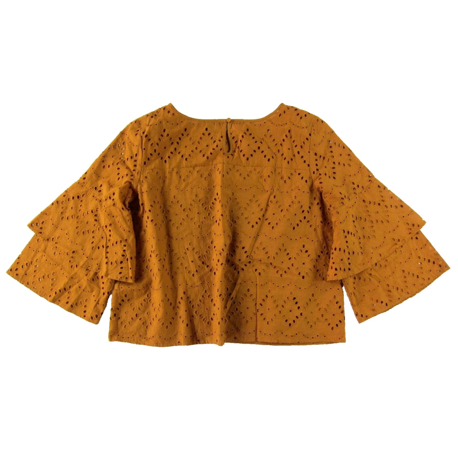 Ann Taylor Ann Taylor Blouse XL Rust Orange 100% Cotton Perforated Layered Flare Sleeve Size XL / US 12-14 / IT 48-50 - 2 Thumbnail