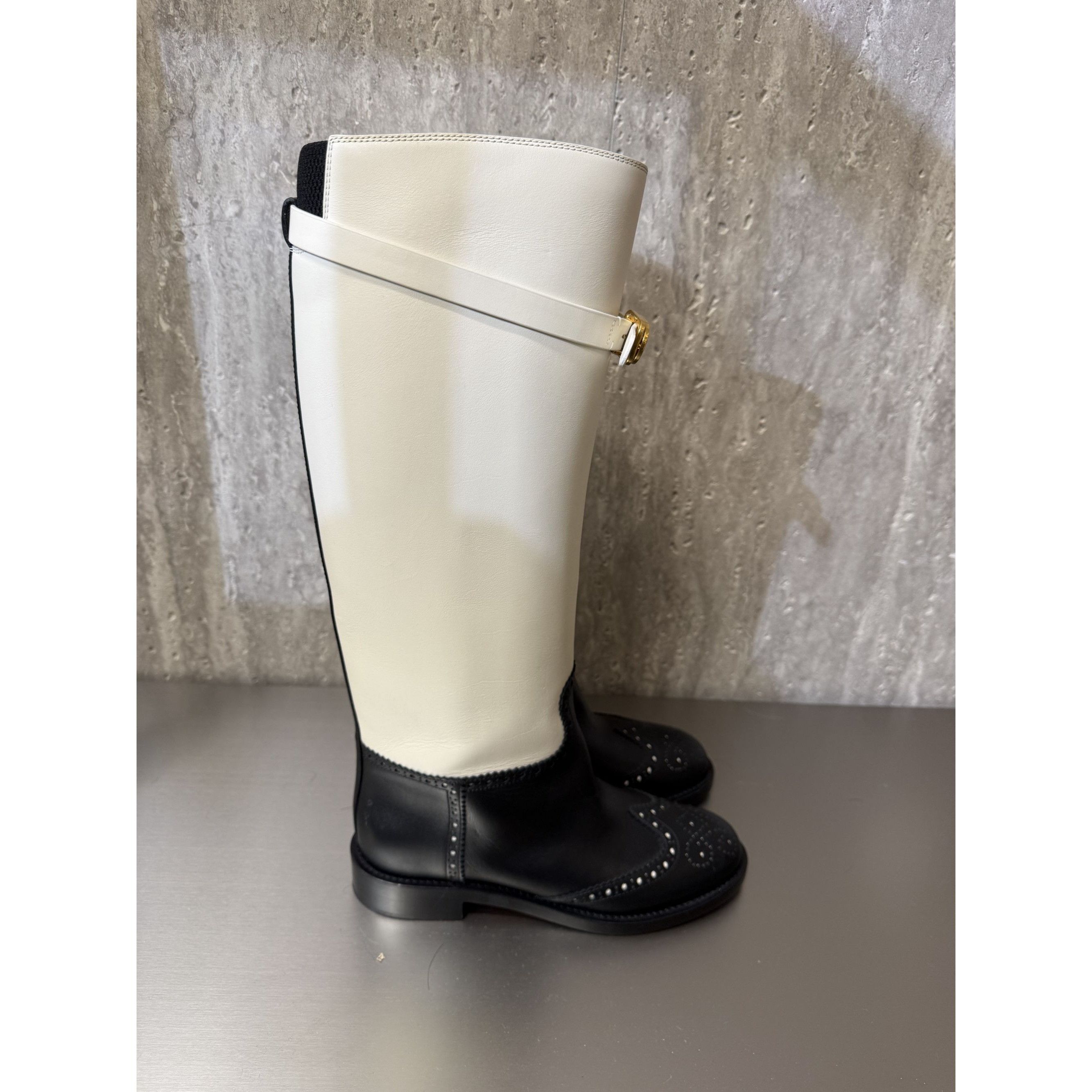 Dior Christian Dior Womens Two-Tone Leather Tall Riding Boots Bla Size US 6.5 / IT 36.5 - 12 Thumbnail