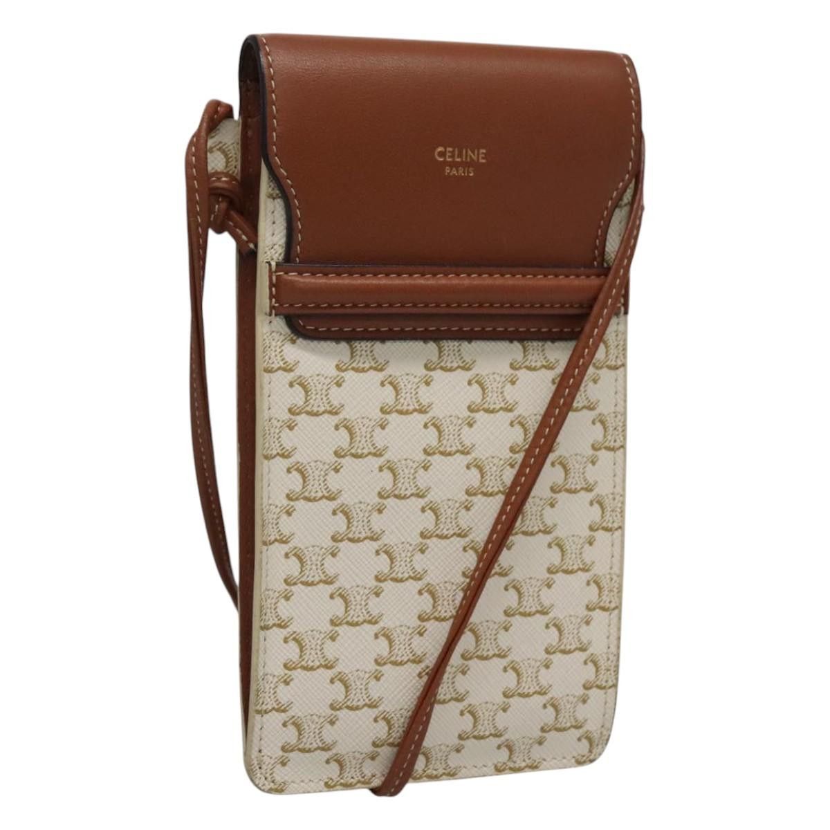 Celine Triomphe Phone Holder Shoulder Bag Pvc White, Women's