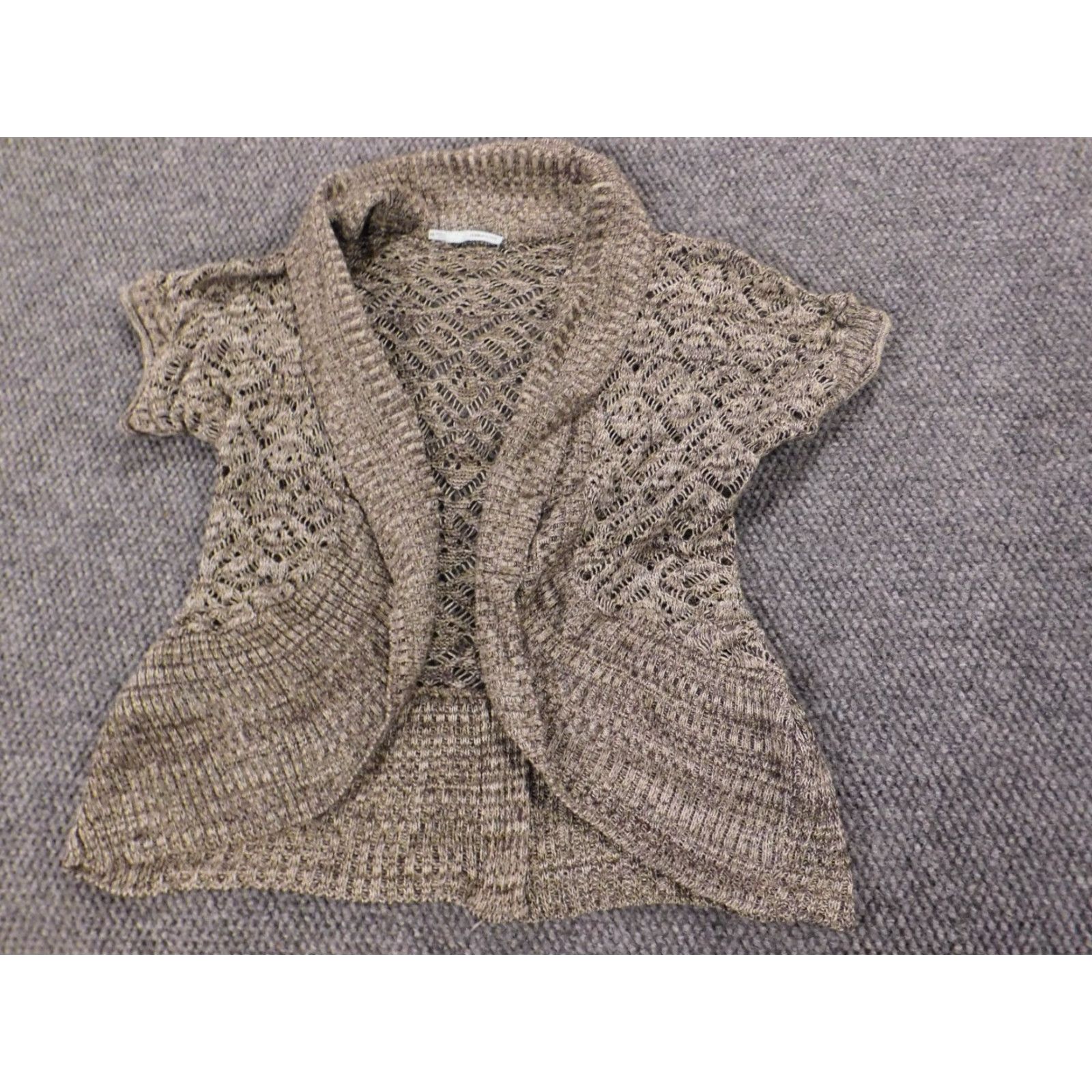 Vintage Maurices Womens Sweater Cardigan Crew Neck Short Sleeve XS Brown Knit Stretch Bow Button Vintage: No Regular Size XS / US 0-2 / IT 36-38 - 2 Thumbnail