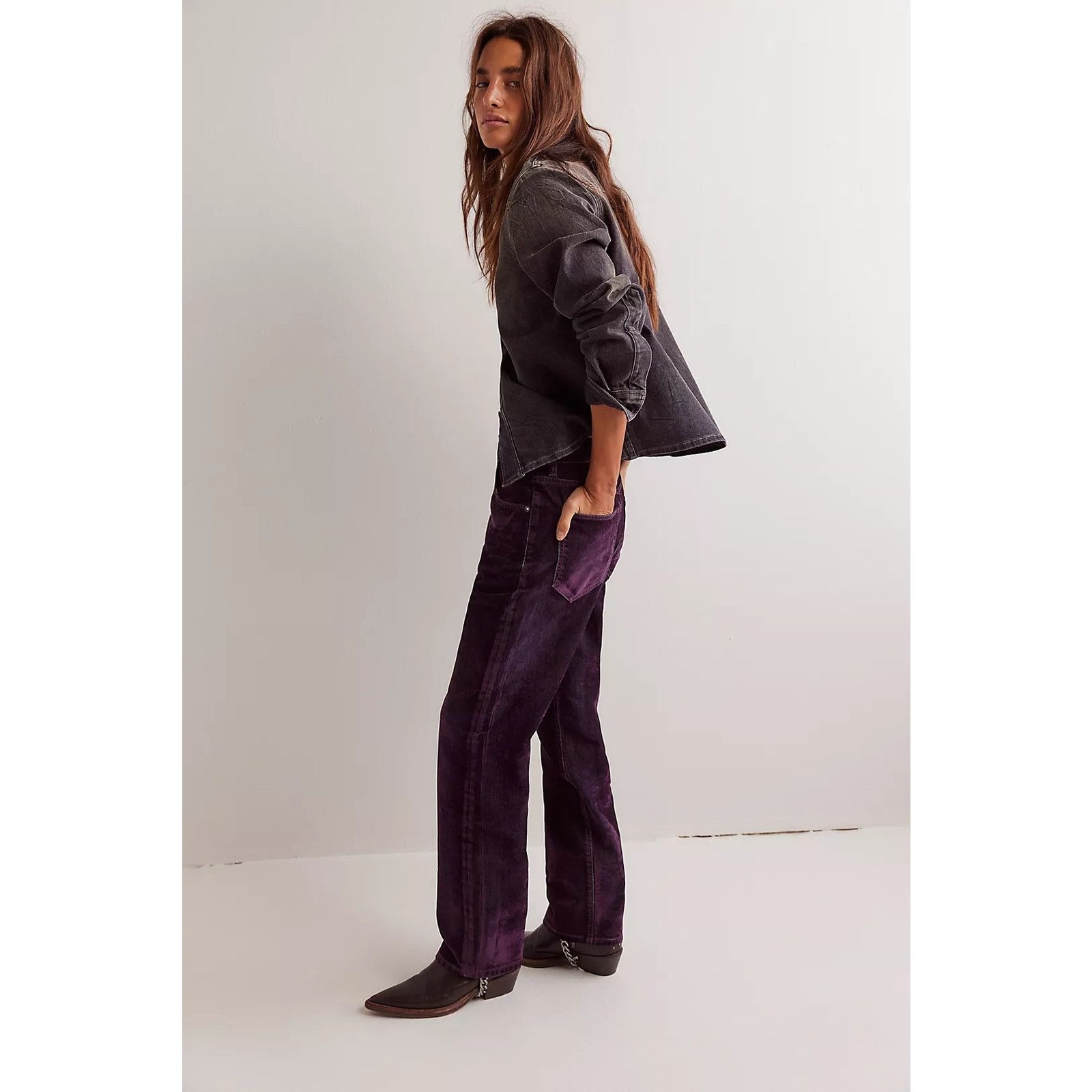 Free People NWT We The Free First Class Relaxed Flocked Velvet Jeans Size 28" / US 6 / IT 42 - 2 Thumbnail