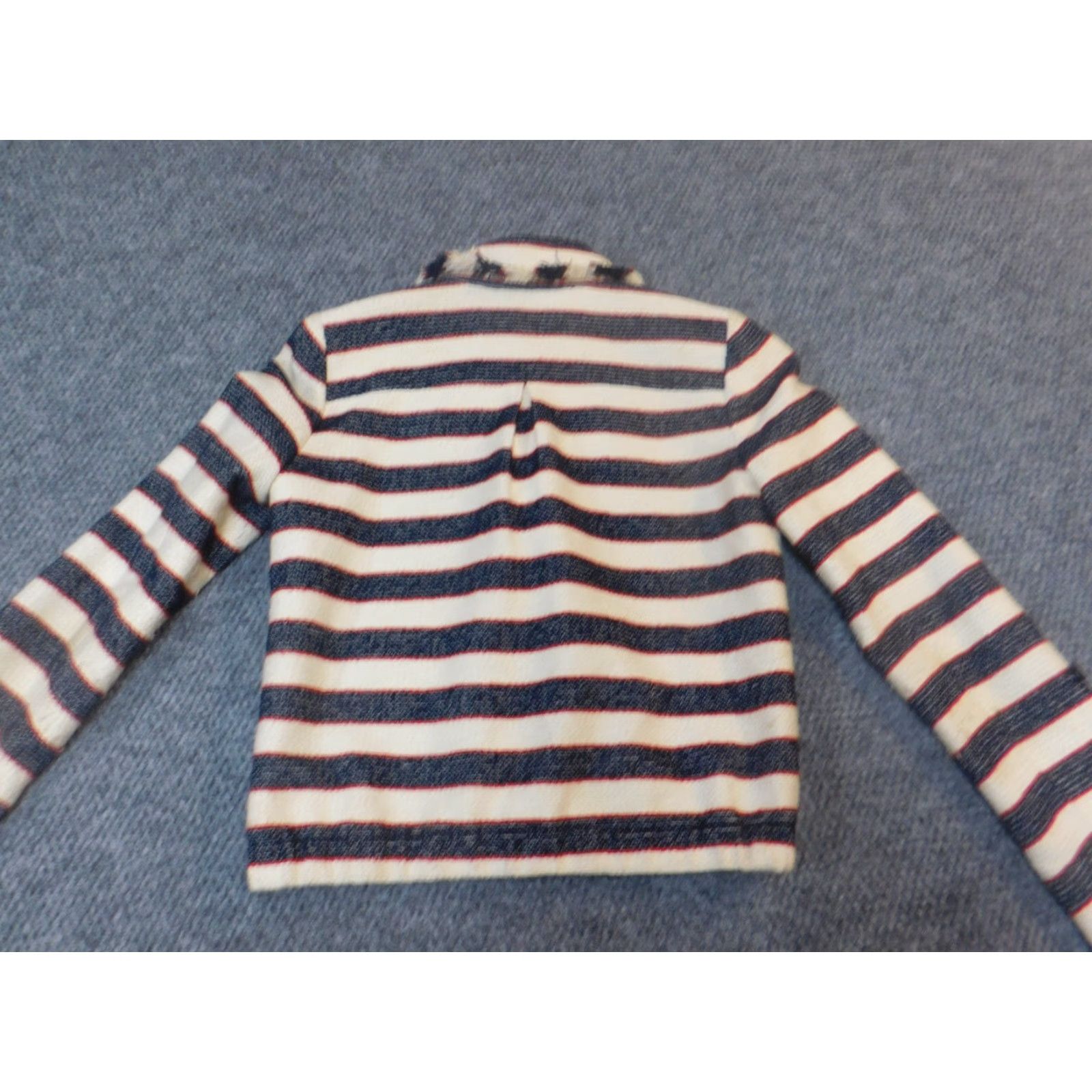 J.Crew J.CREW Blazer Womens 0 Blue Beige Striped Knit Cotton Mid-Length Button - Classic Casual Fall Winter Mens Womens Girls Size XS / US 0-2 / IT 36-38 - 7 Thumbnail