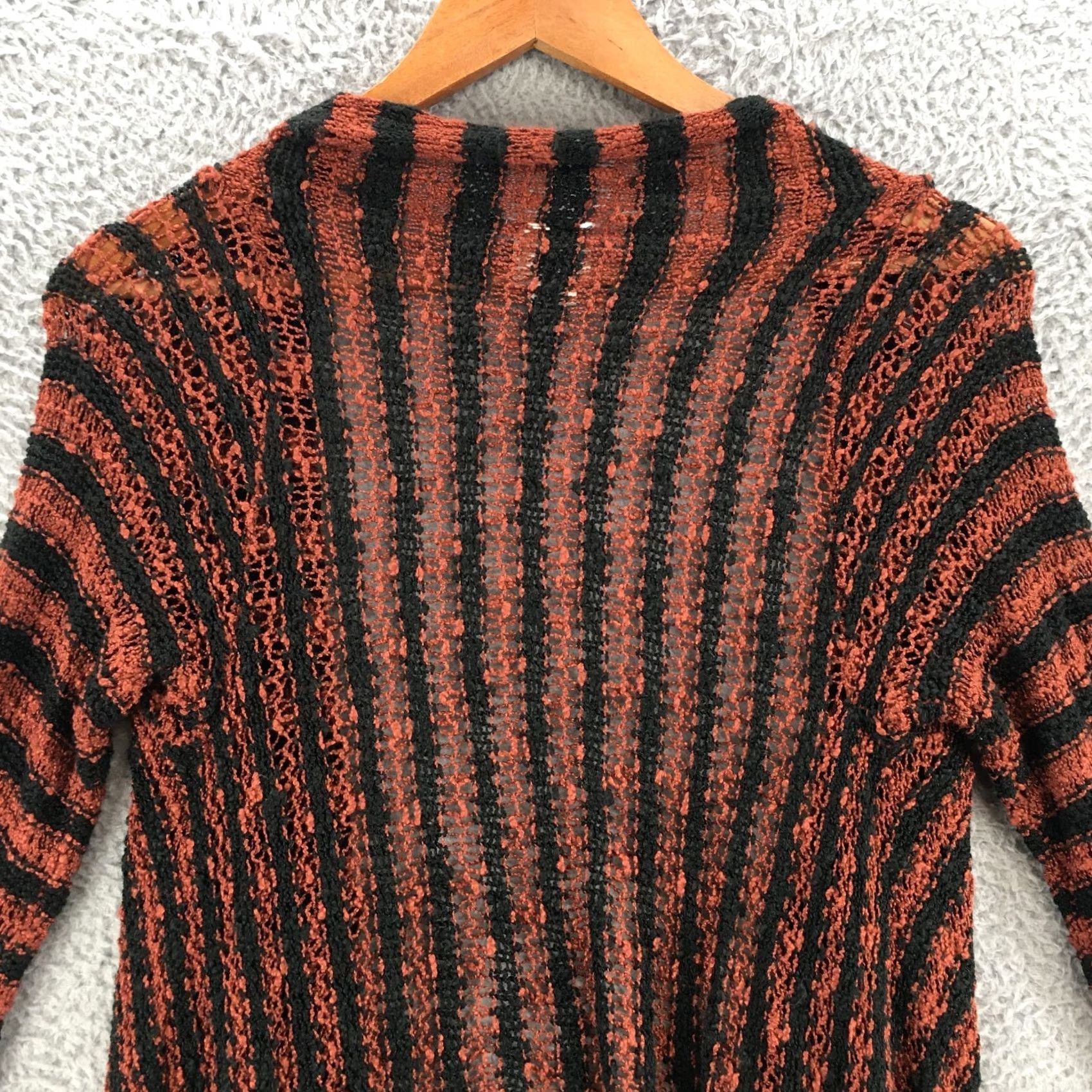 Vintage Daytrip Fringe Cardigan Sweater Womens XS Brown Black Striped Open Front Knitted Size XS / US 0-2 / IT 36-38 - 7 Thumbnail