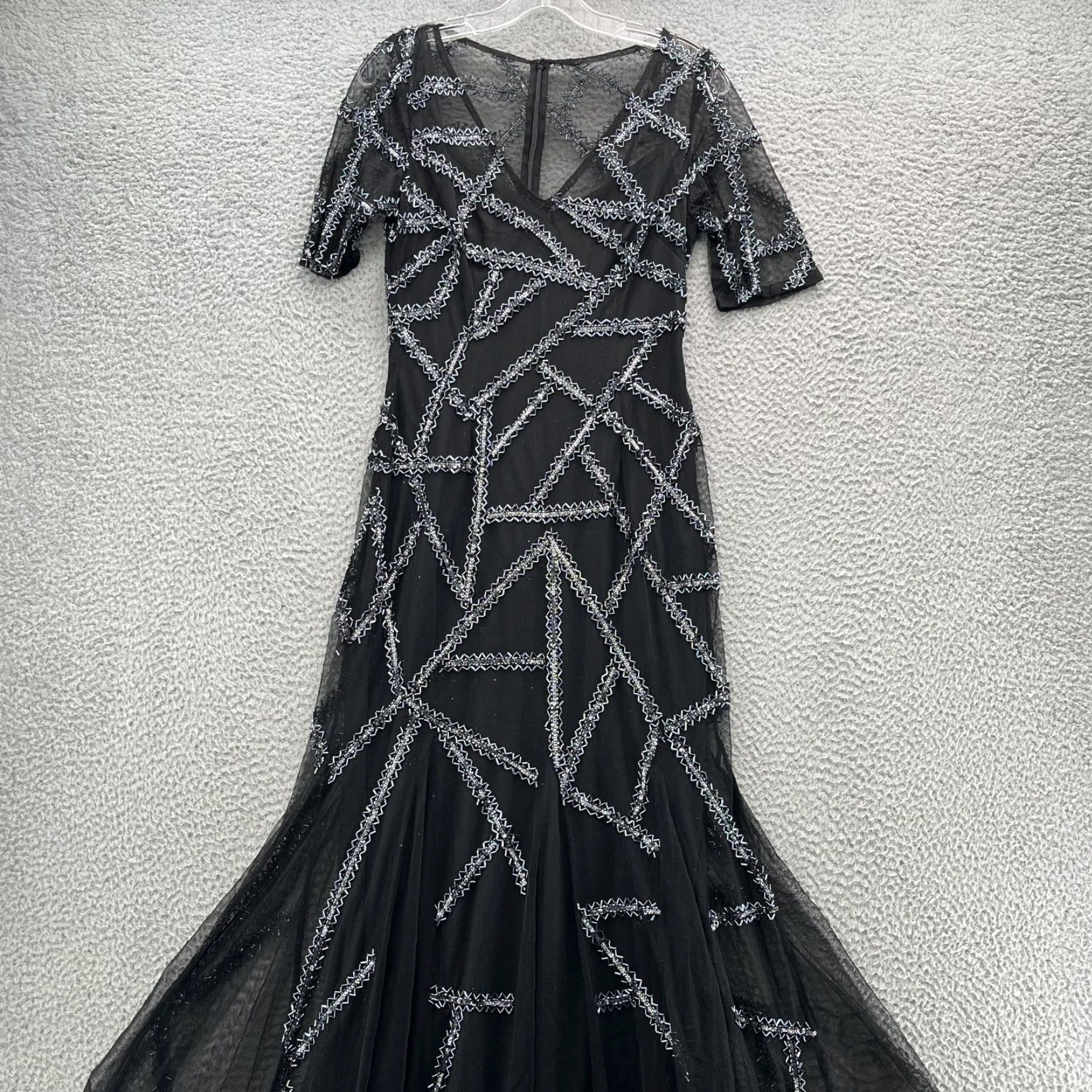 Adrianna Papell Adrianna Papell Mermaid Dress Women Black Short Sleeve V-Neck Beaded Embroidered Rhinestone Sequin Gown Party Formal Wedding 0 M Size M / US 6-8 / IT 42-44 - 2 Thumbnail