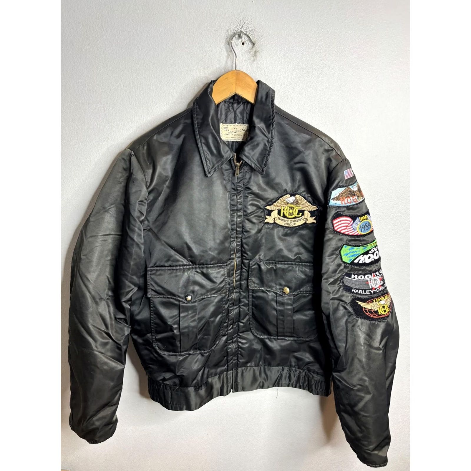 Harley Davidson VINTAGE Harley-Davidson Jacket Mens Large Black Quilted Bomber HOG Patches 90s Size US M / EU 48-50 / 2 - 2 Thumbnail