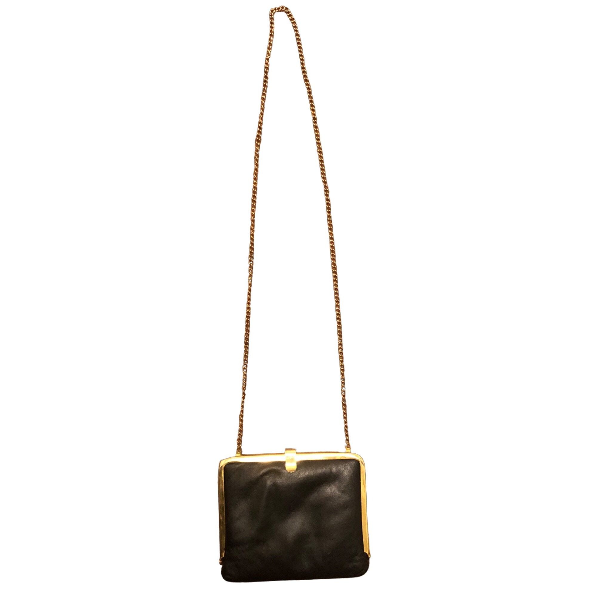 Vintage Vintage Solid Black Gold Hardware Crossbody Clutch Size ONE SIZE - 1 Thumbnail
