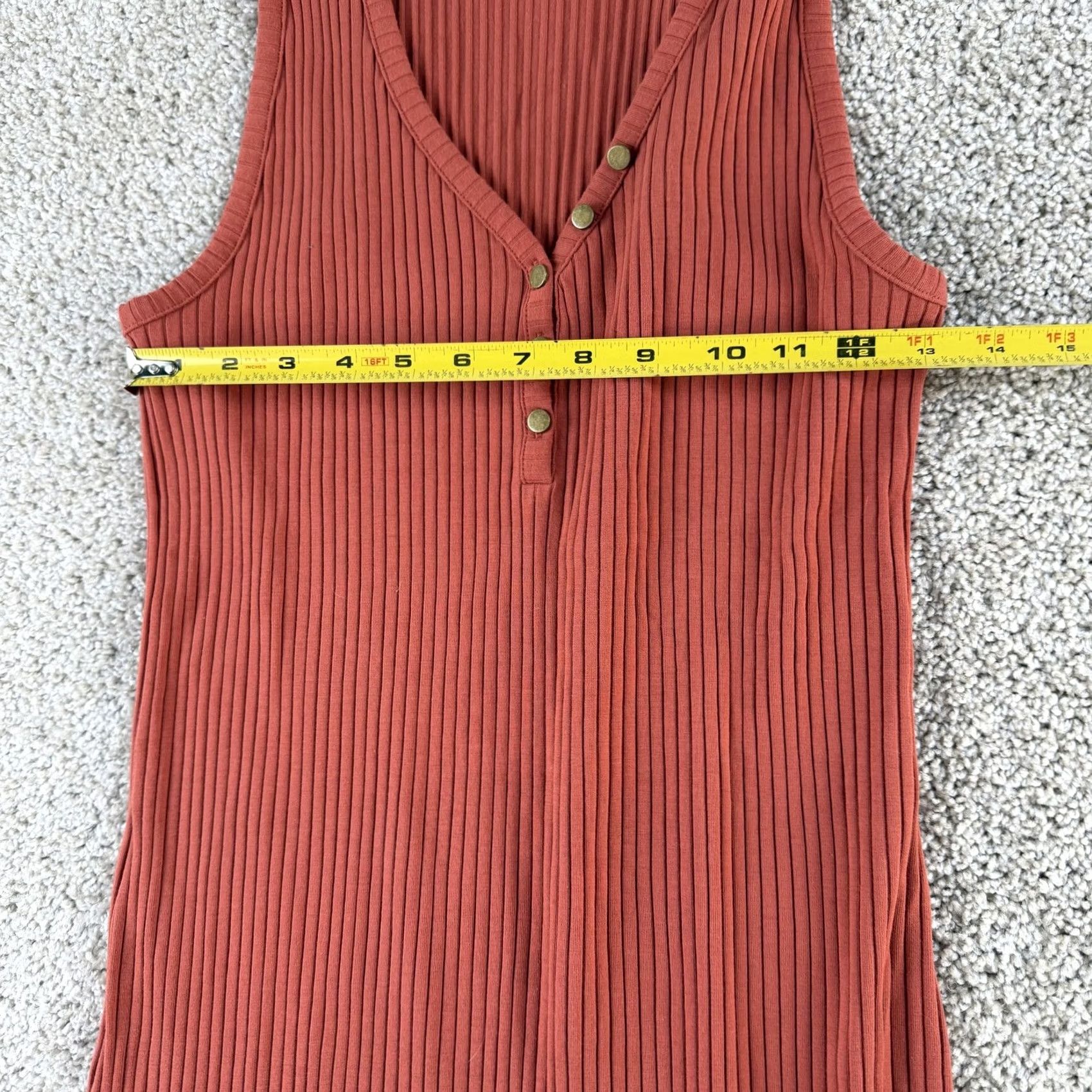 Vintage Ribbed Tank Dress Womens Medium Orange Sleeveless Button Front Long Maxi Knit Size M / US 6-8 / IT 42-44 - 6 Thumbnail