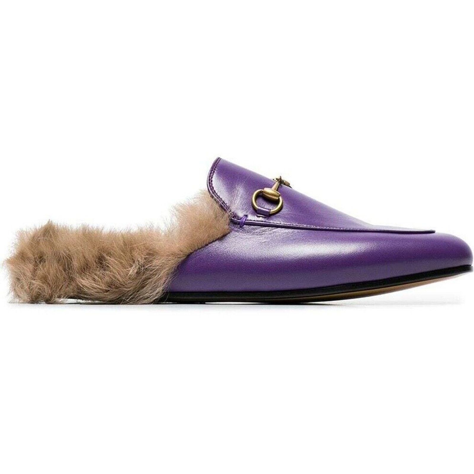 Gucci Princetown Purple Leather Beige Nude Fur Mule Flat 36