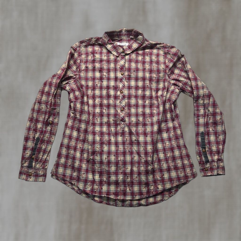 Orvis Orvis Flannel Plaid Shirt Blue Red Women's Large Long Sleeve Lightweight Button Up Size L / US 10 / IT 46 - 1 Thumbnail
