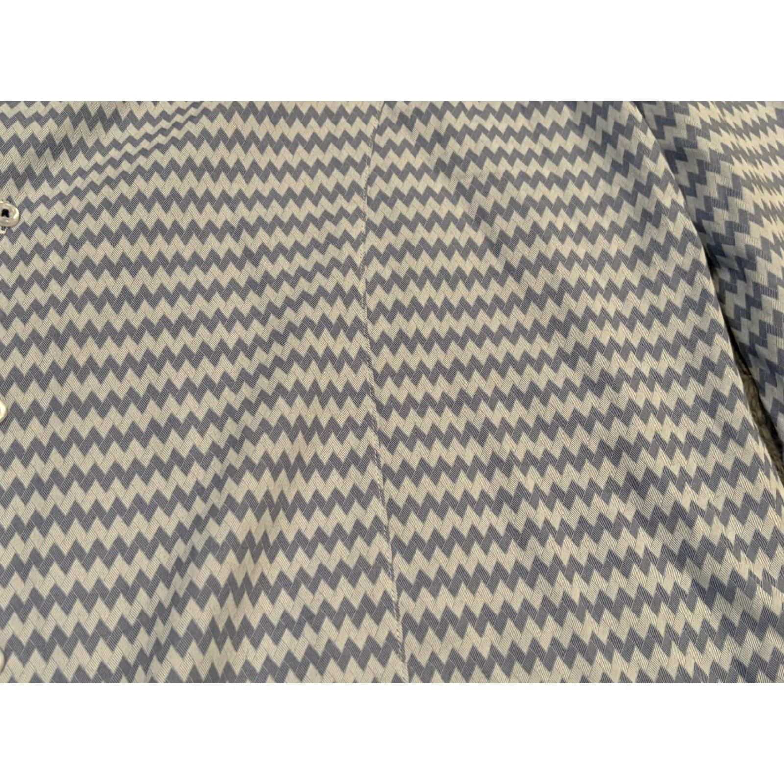 Vintage VINTAGE Rosso Milano Shirt Mens XL White Geometric Pattern Button-Up Long Sleeve Flip Cuff 17.5 Neck Collared Mens, Designer, Contrasting Trim Size US XL / EU 56 / 4 - 2 Thumbnail