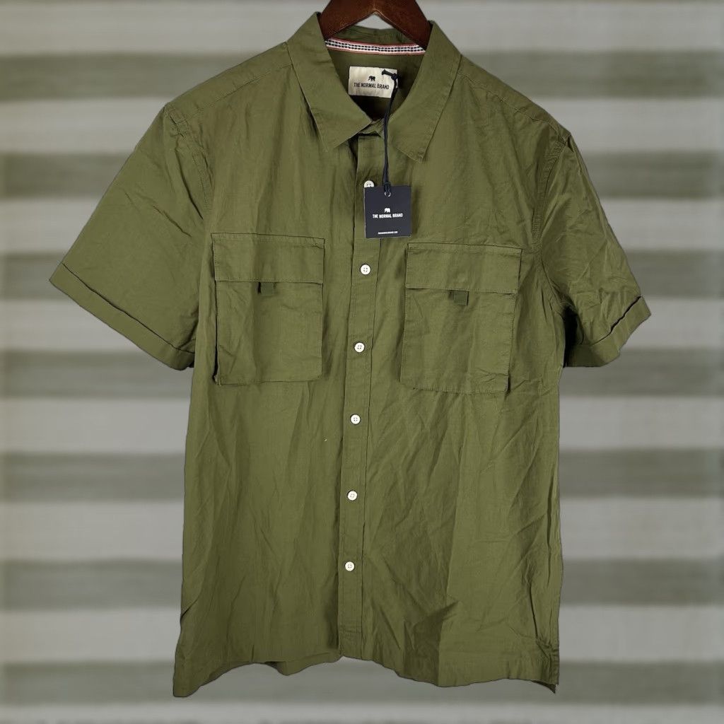 Needles The Normal Brand Expedition Shirt Pine Needle Green Short Sleeve Large Button-Up Mens Size US L / EU 52-54 / 3 - 1 Thumbnail