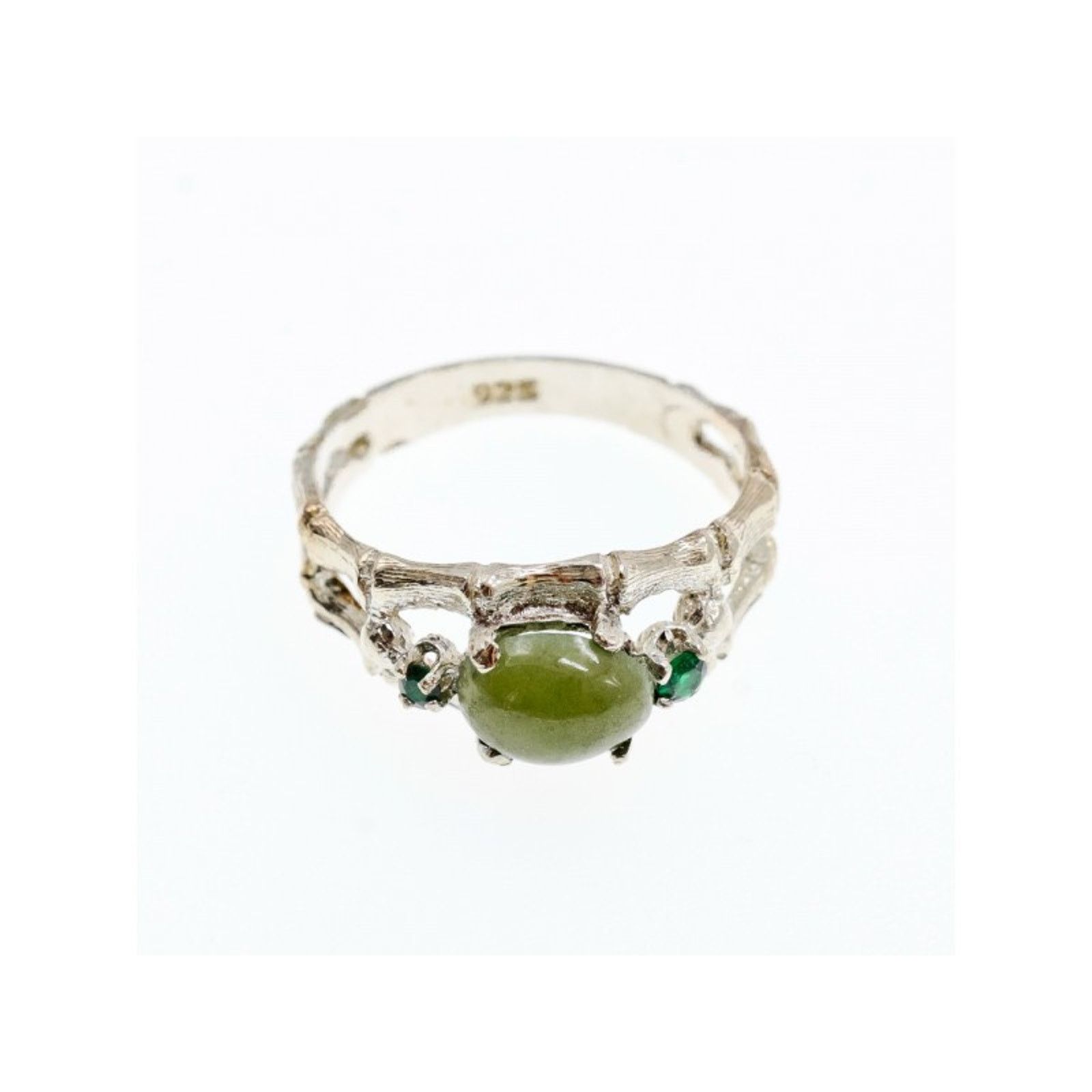 Jewelry 925 STERLING SILVER NEPHRITE ( JADE ) & EMERALDS RING SIZE 8 Size ONE SIZE - 4 Thumbnail