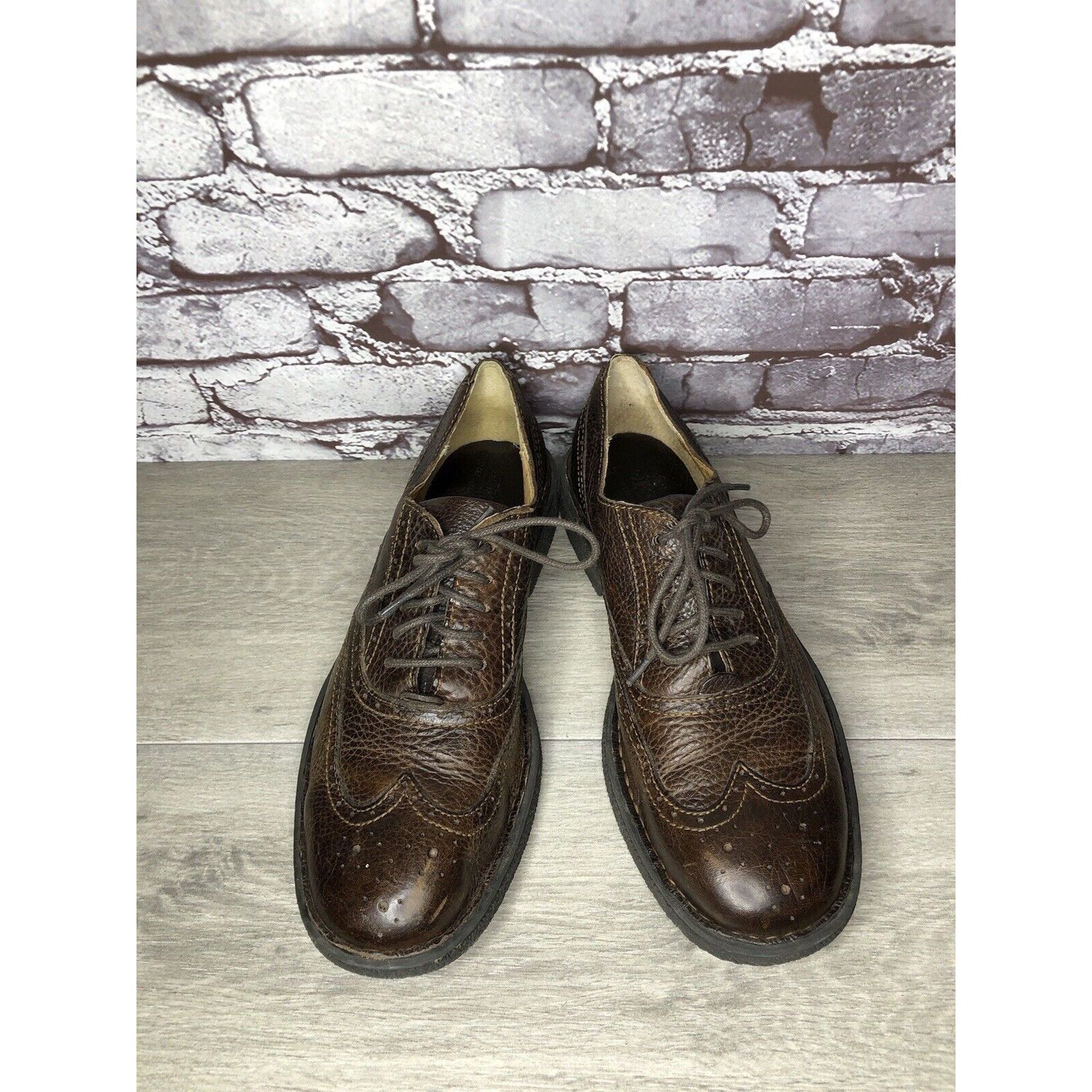 Born Born Brown Leather Brogue Wingtip Oxfords Lace Casual Shoes Size US 10 / EU 43 - 2 Thumbnail