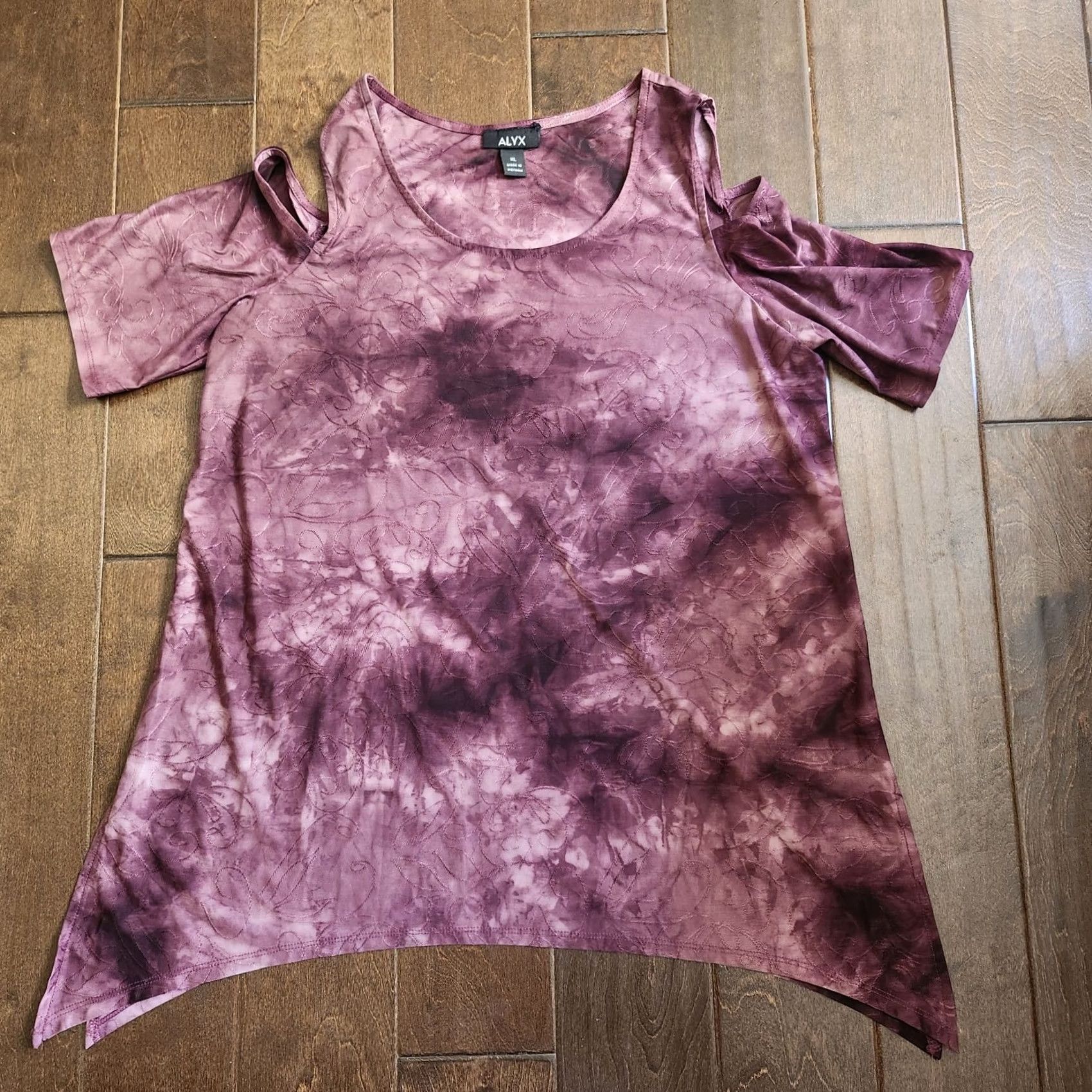 Alyx VINTAGE? (no) ALYX Blouse Women's Short Sleeve Purple Tie Dye Floral Pullover XL Casual Everyday Spring Summer Fall Womens Size XL / US 12-14 / IT 48-50 - 2 Thumbnail