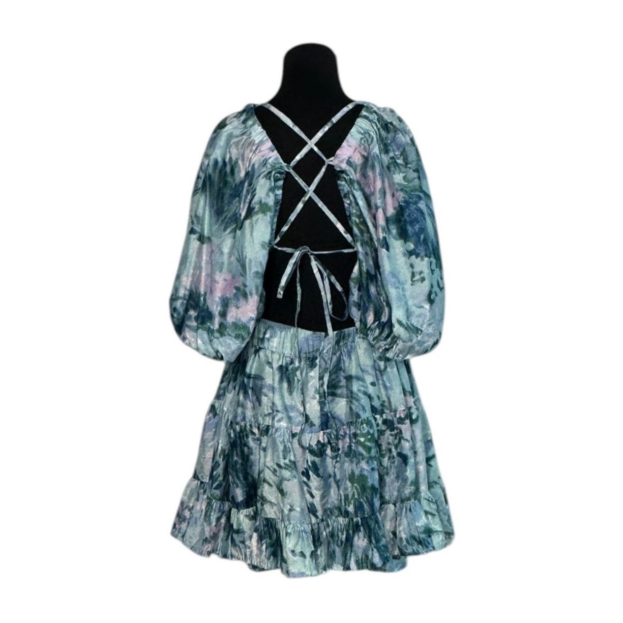 Asos Asos Design Blue Floral Tiered Voile Mini Dress Size 14 Size XL / US 12-14 / IT 48-50 - 2 Thumbnail